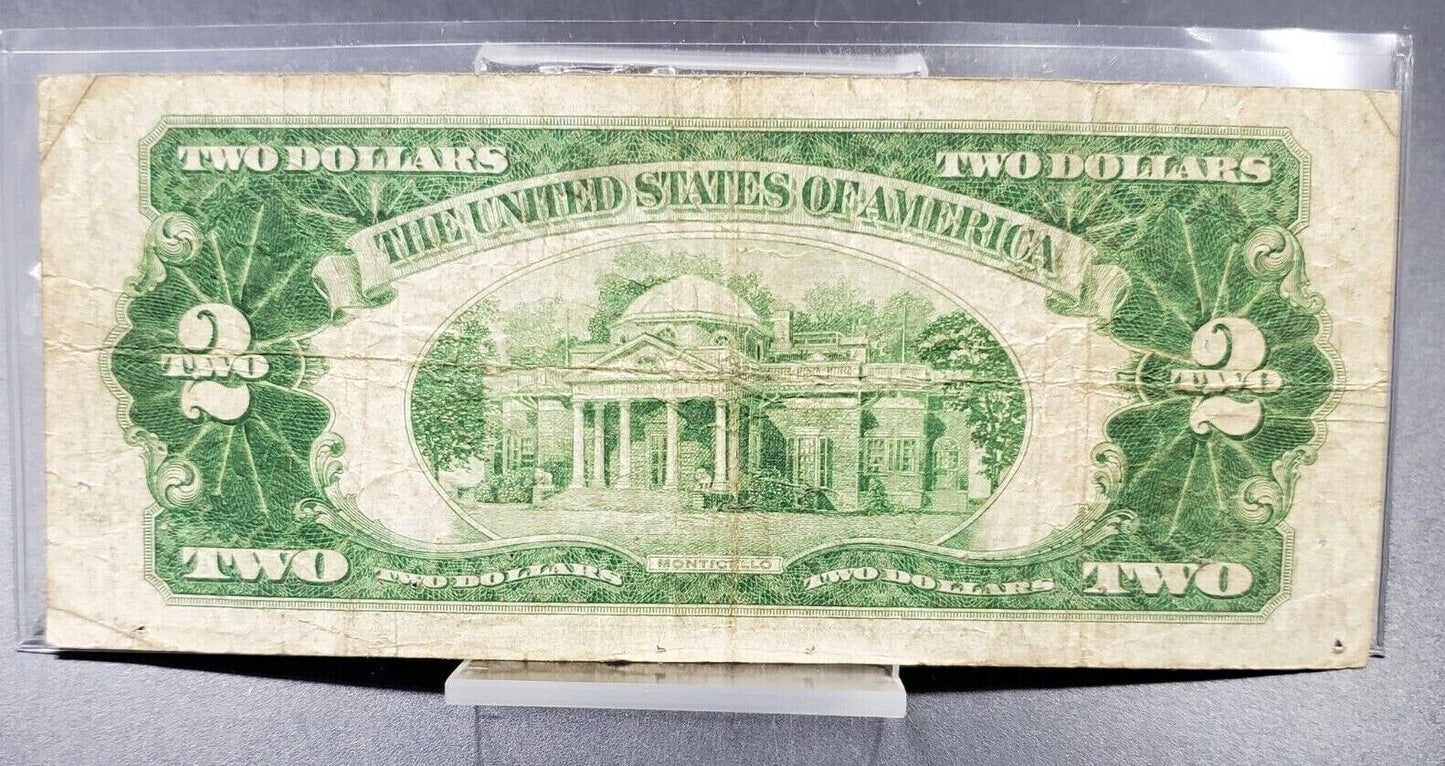 MULE NOTE 1928 D $2 United States Red Seal VG Circulated Condition J Block