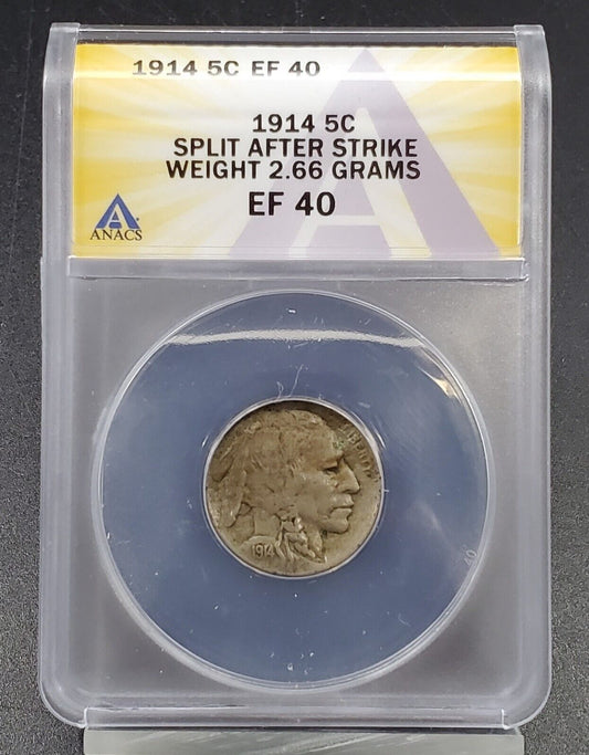1914 P Buffalo Nickel Coin ANACS EF40 Split After Strike Weight 2.66 Grams