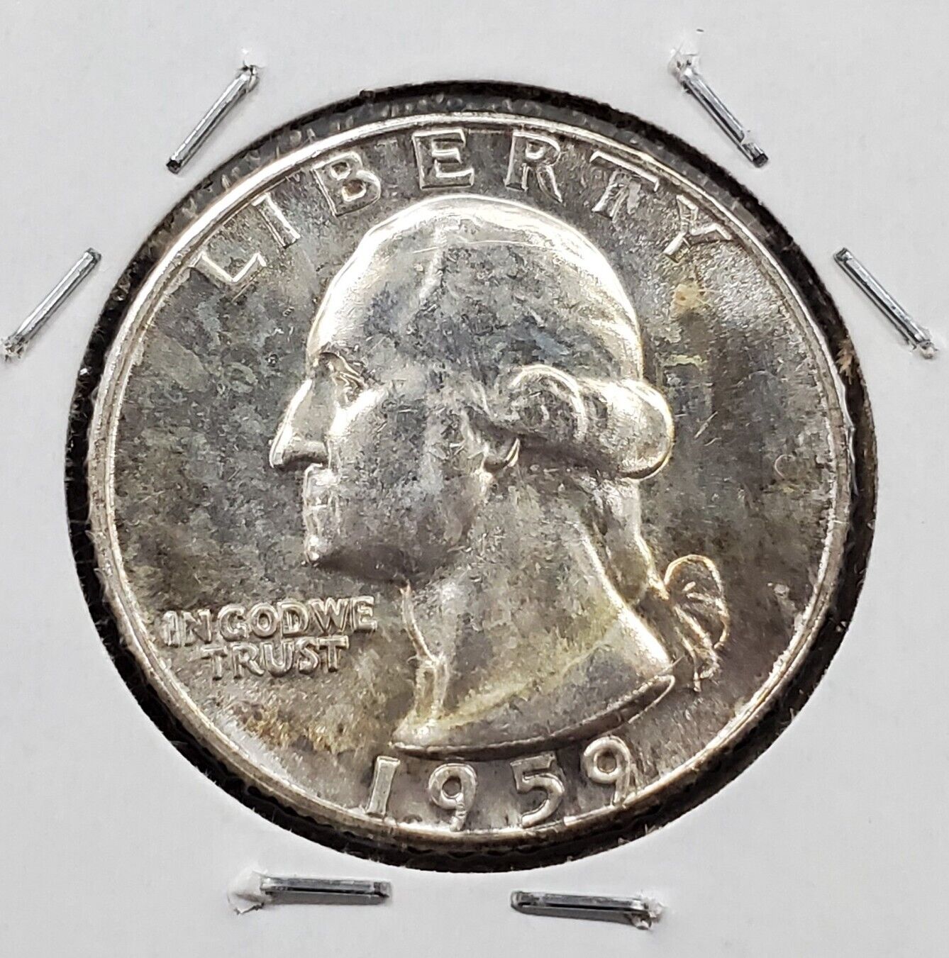 1959 P 25C Washington Quarter Silver Coin TYPE B PROOF REVERSE AU Toner