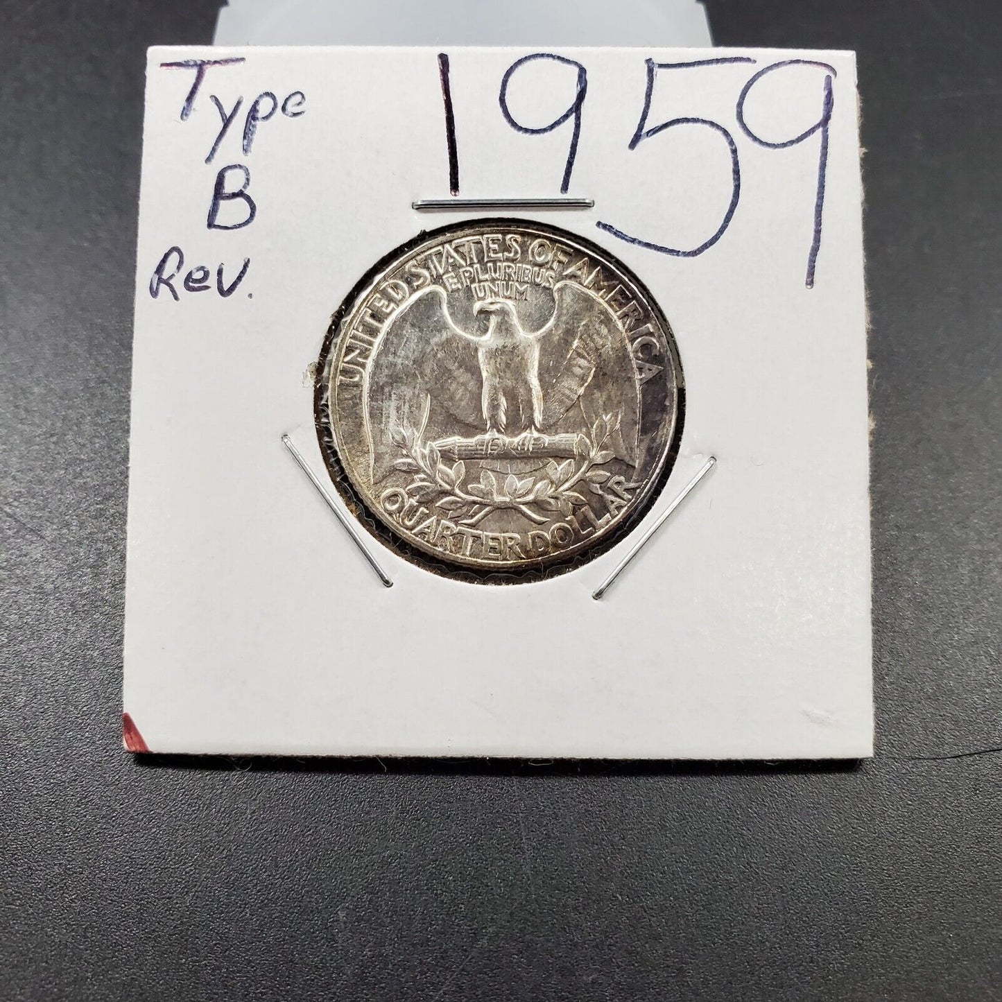 1959 P 25C Washington Quarter Silver Coin TYPE B PROOF REVERSE AU Toner
