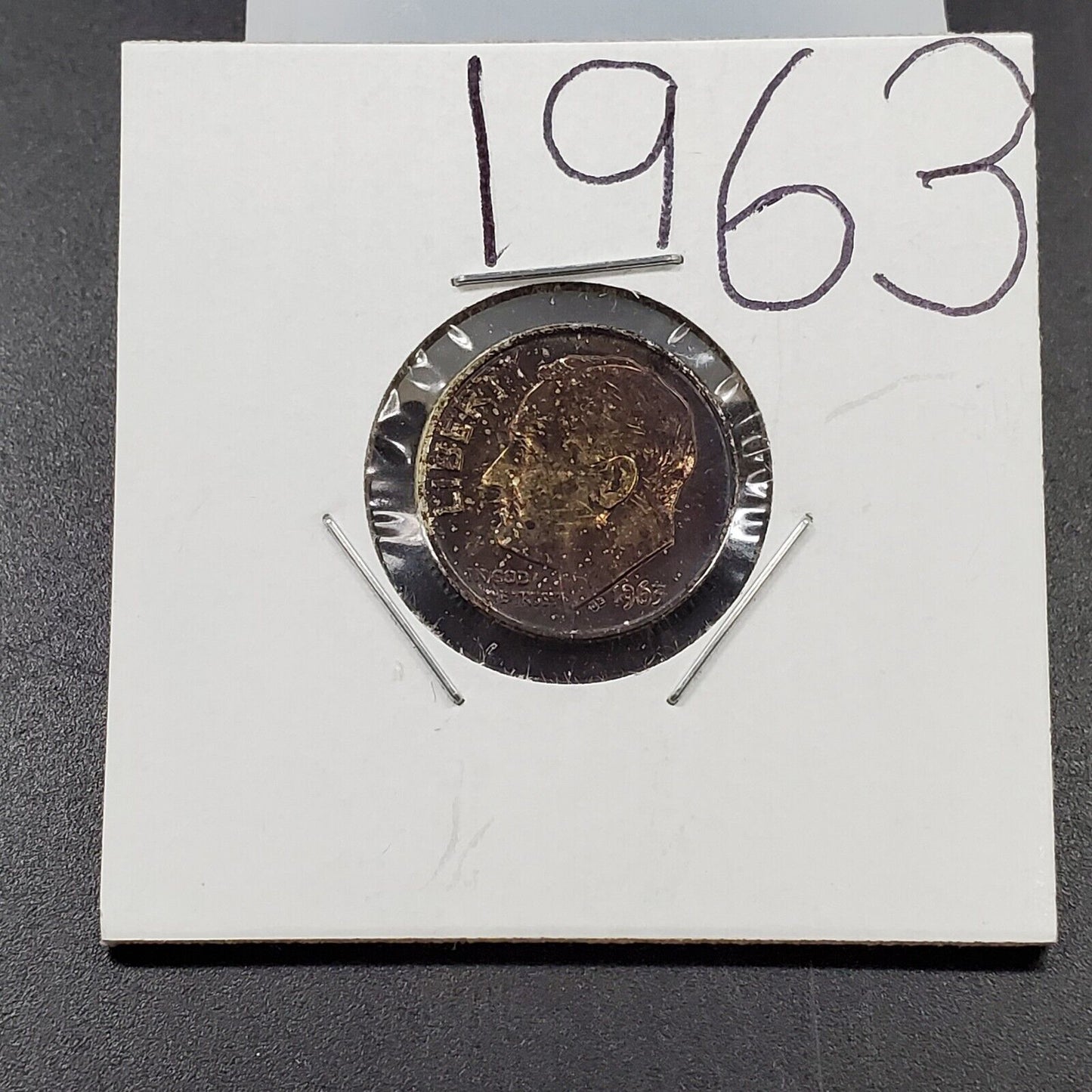 1963 P Roosevelt Silver Dime Coin BU Unc Original PQ Toning Toner OBV BLUE