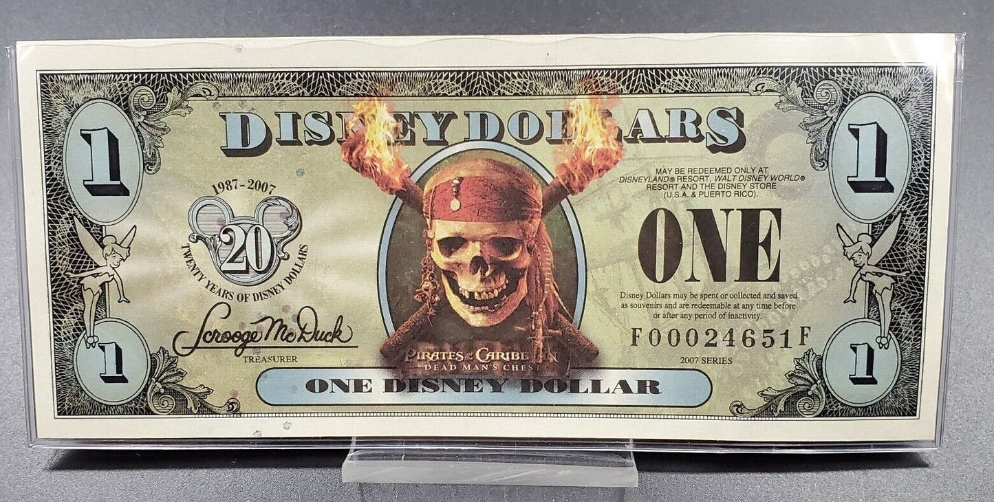 Disney 1 Dollar 2007 Series F Pirates of the Caribbean Dead Man Chest CH UNC
