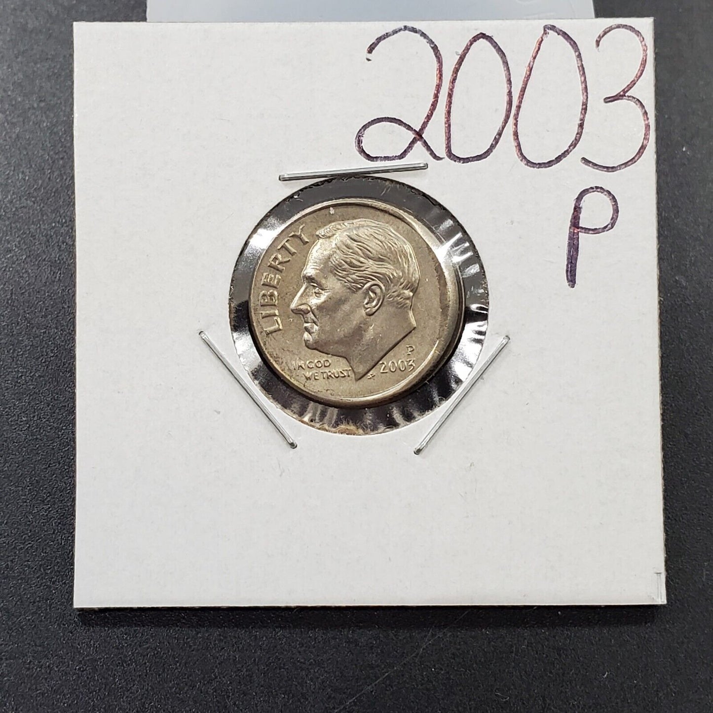 2003 P Roosevelt Dime Coin Off Center Broadstrike with Brockadge CH AU