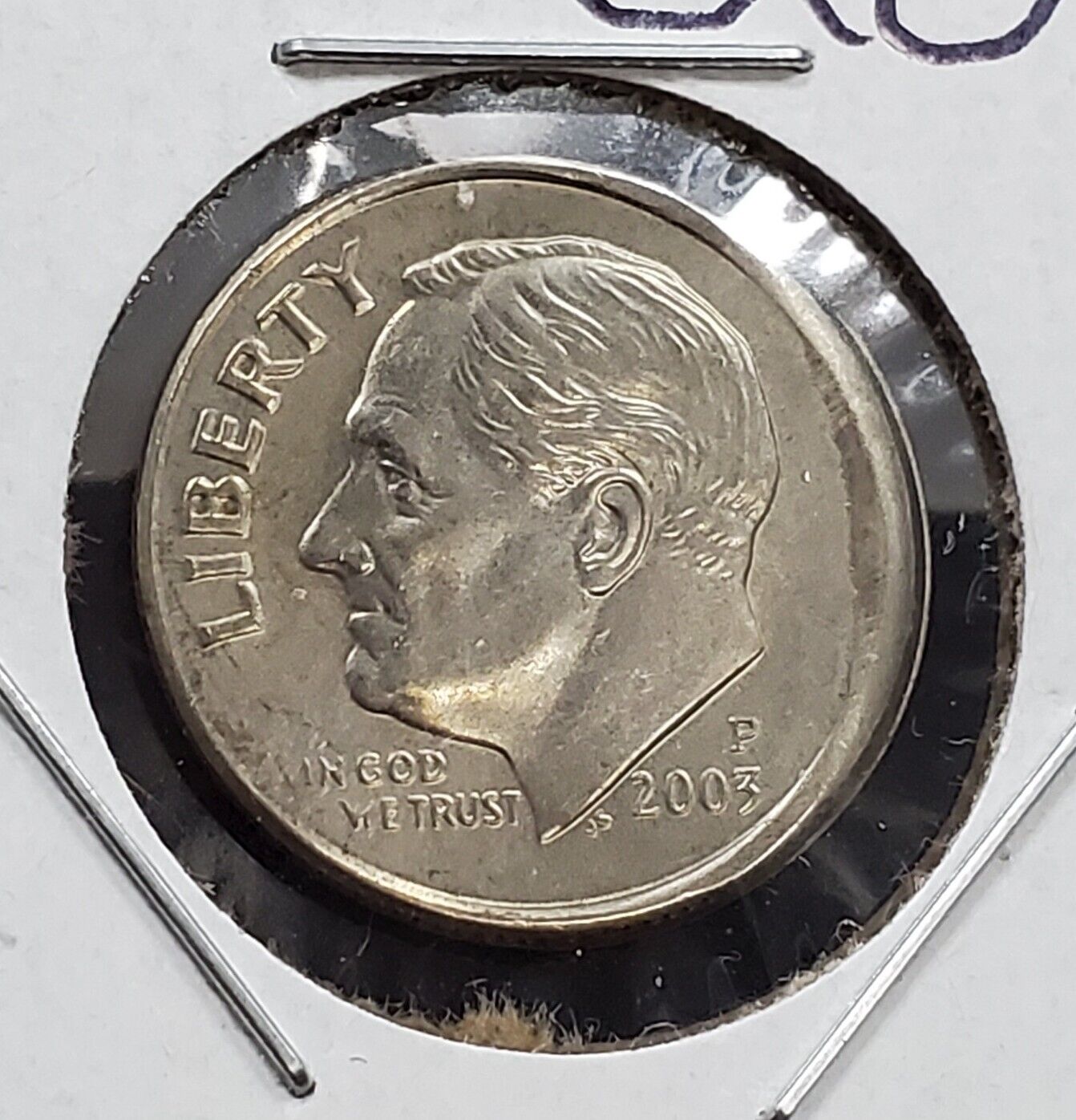 2003 P Roosevelt Dime Coin Off Center Broadstrike with Brockadge CH AU