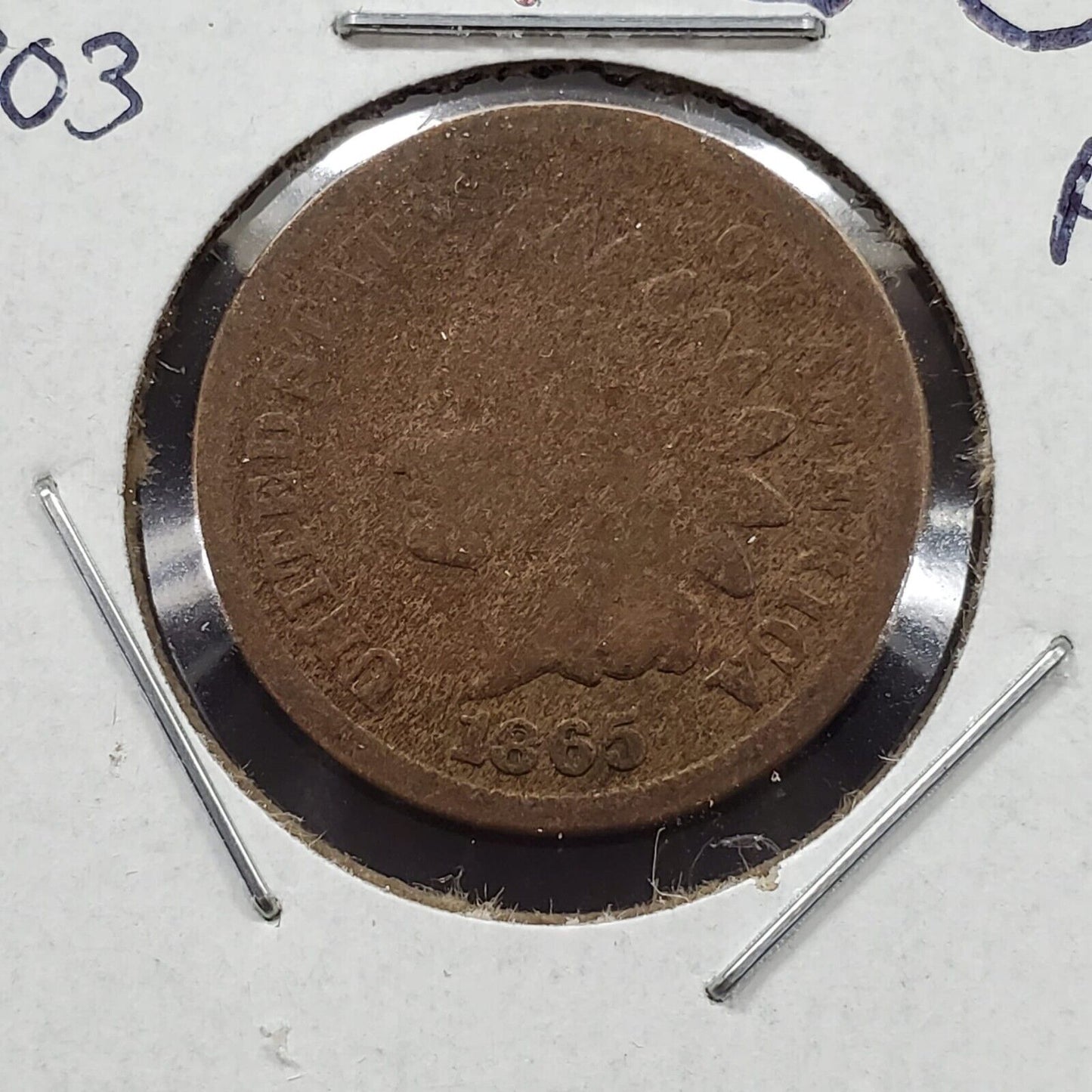 1865 Indian Head Cent Penny Coin Repunched Date FS-303 Variety AG About Good