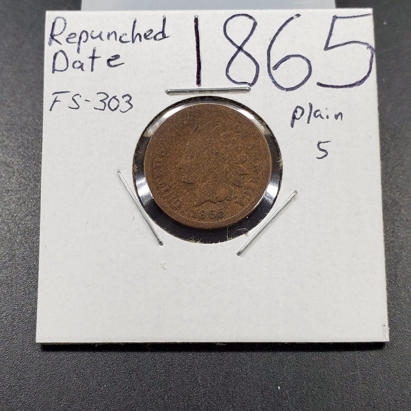 1865 Indian Head Cent Penny Coin Repunched Date FS-303 Variety AG About Good