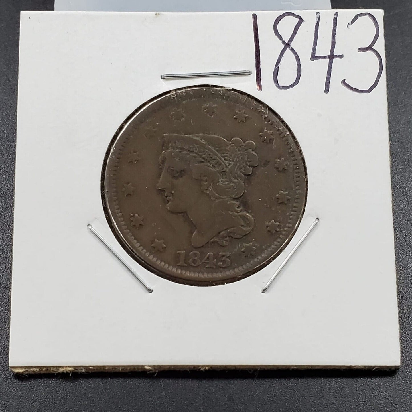 1843 Braided Liberty Petite Head Large Cent Choice VF Very Fine Small Letters