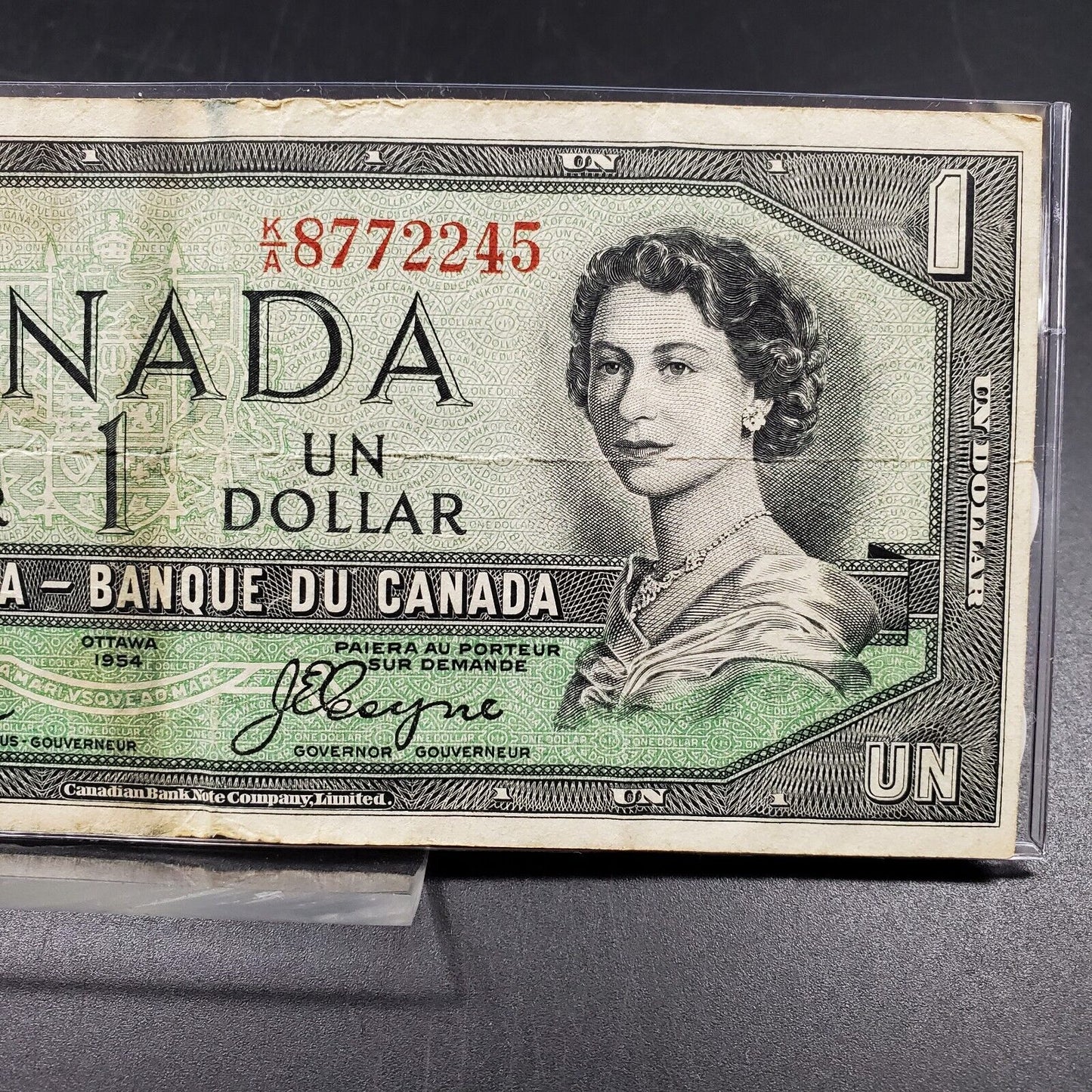 1954 Bank of Canada $1 - Devil's Face Note S/N: K/A8772245 Repeat Serial #