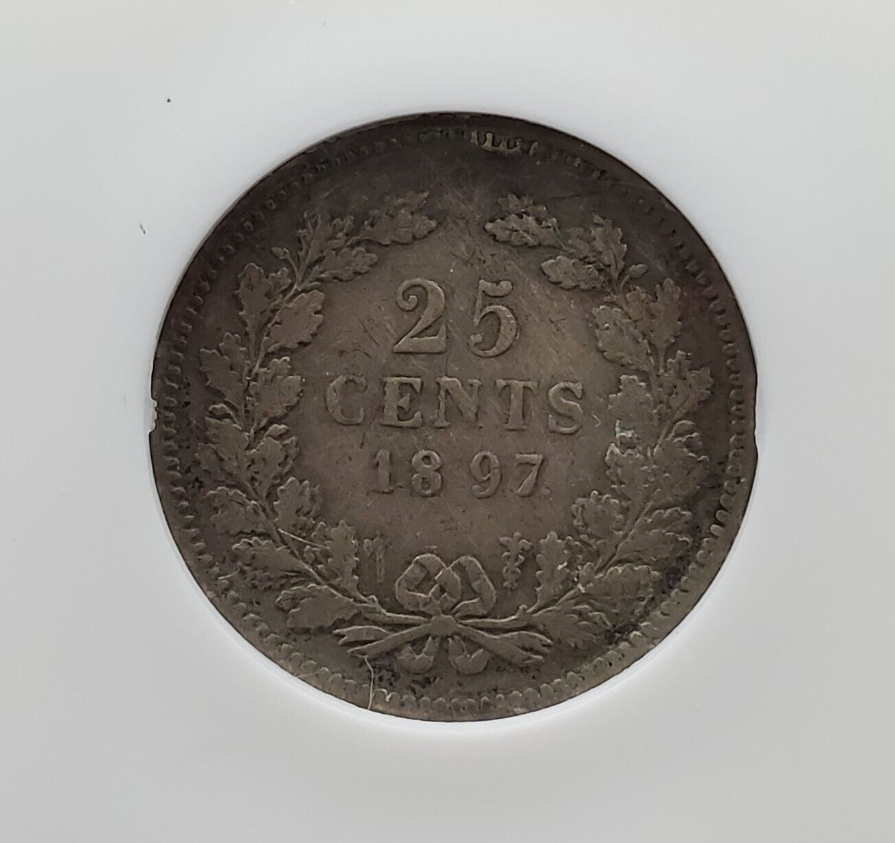 1897 25 Cents Netherlands Nice Silver Coin ANACS VF DETAILS