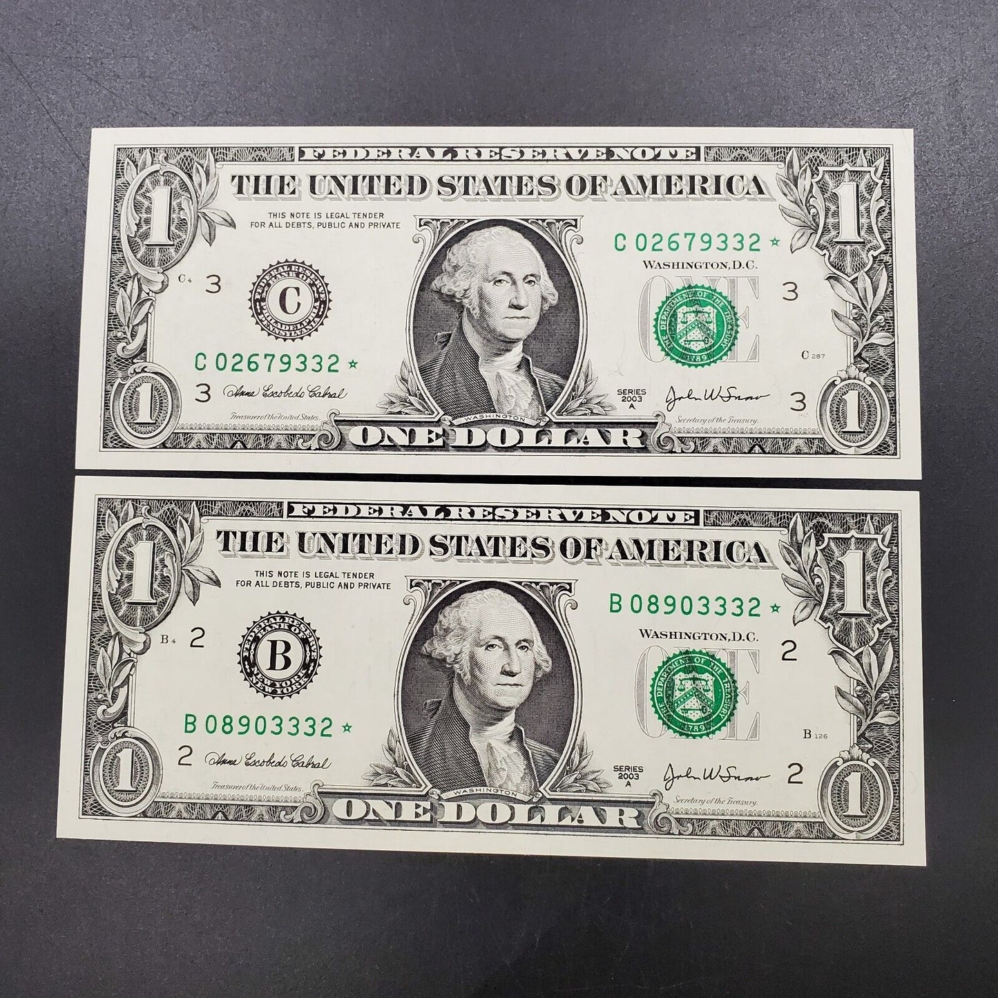 SERIES 2003 A $1 FRN FEDERAL RESERVE NOTE UNC STAR * ALL END IN 332 Serial #s