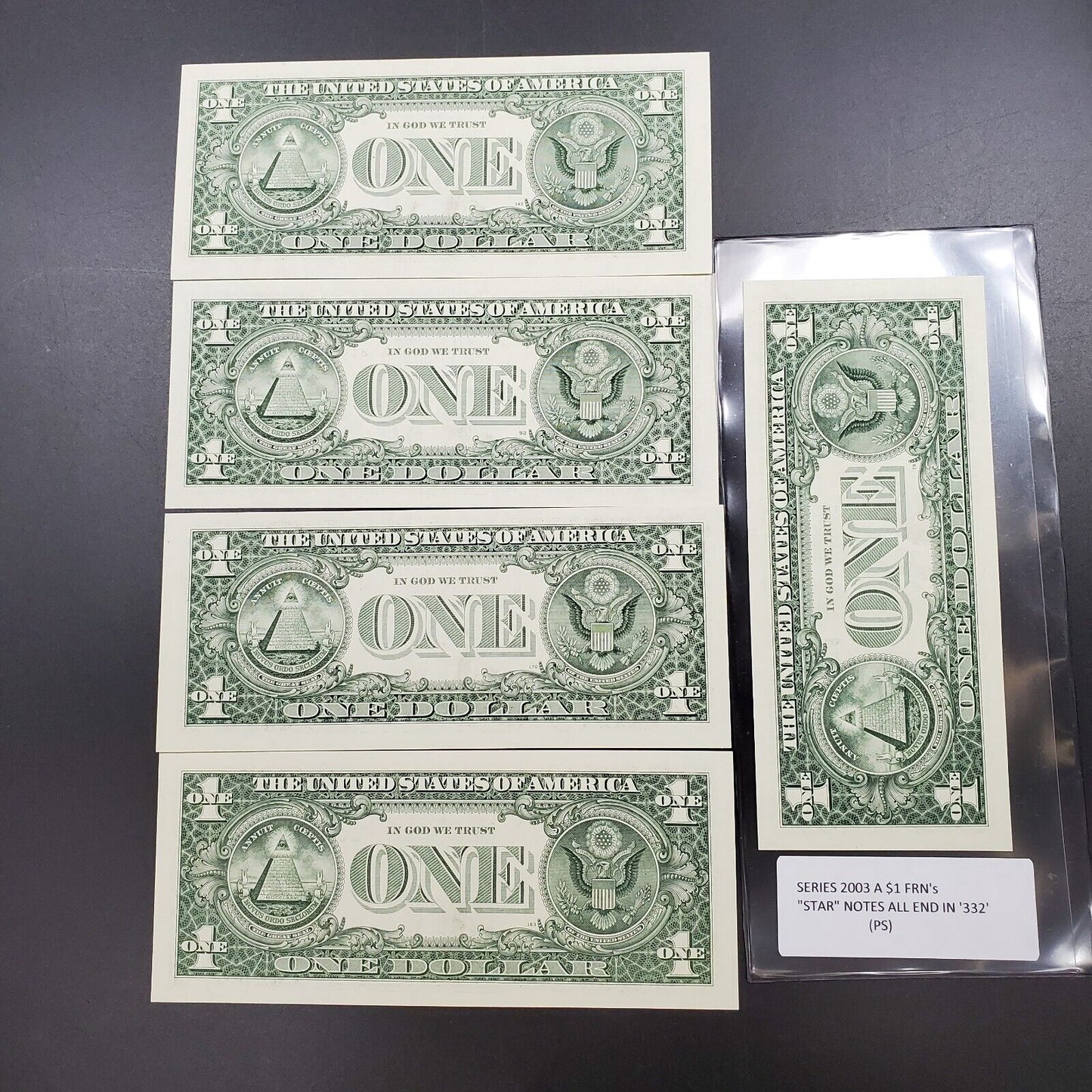 SERIES 2003 A $1 FRN FEDERAL RESERVE NOTE UNC STAR * ALL END IN 332 Serial #s