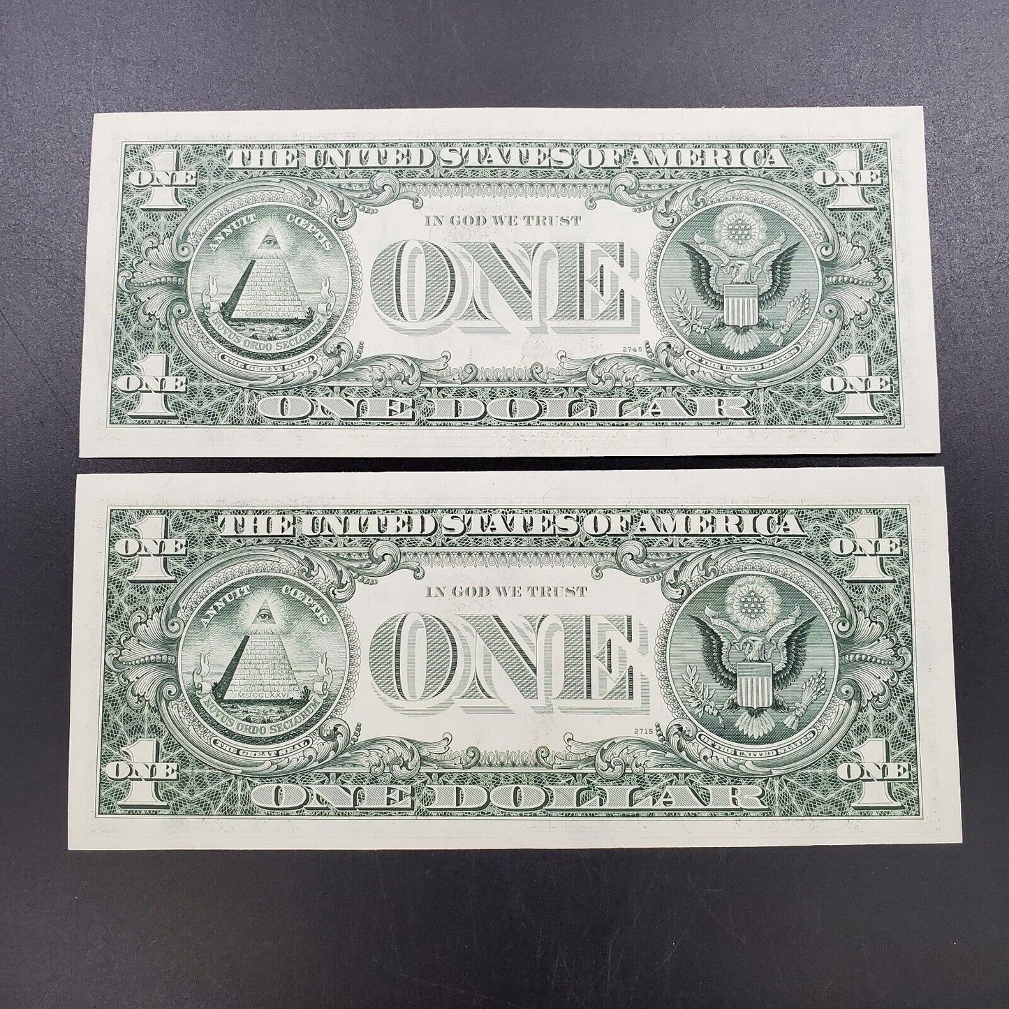 2 Consecutive 1977 $1 FRN ATLANTA UNC Note Green Seal Bill Repeat Serial #