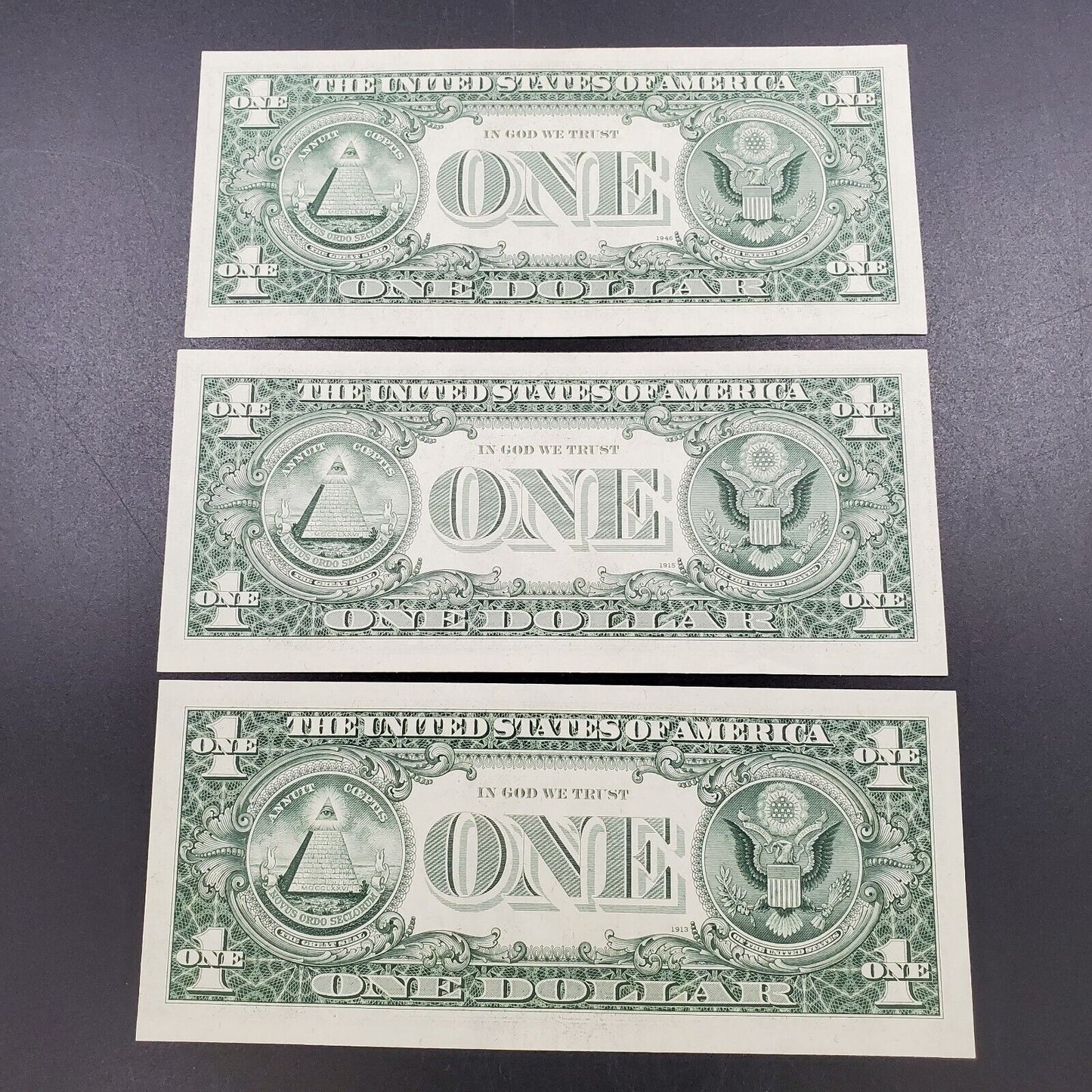 3 Consecutive 1974 $1 FRN ATLANTA UNC Note Green Seal Bill Repeat Serial #