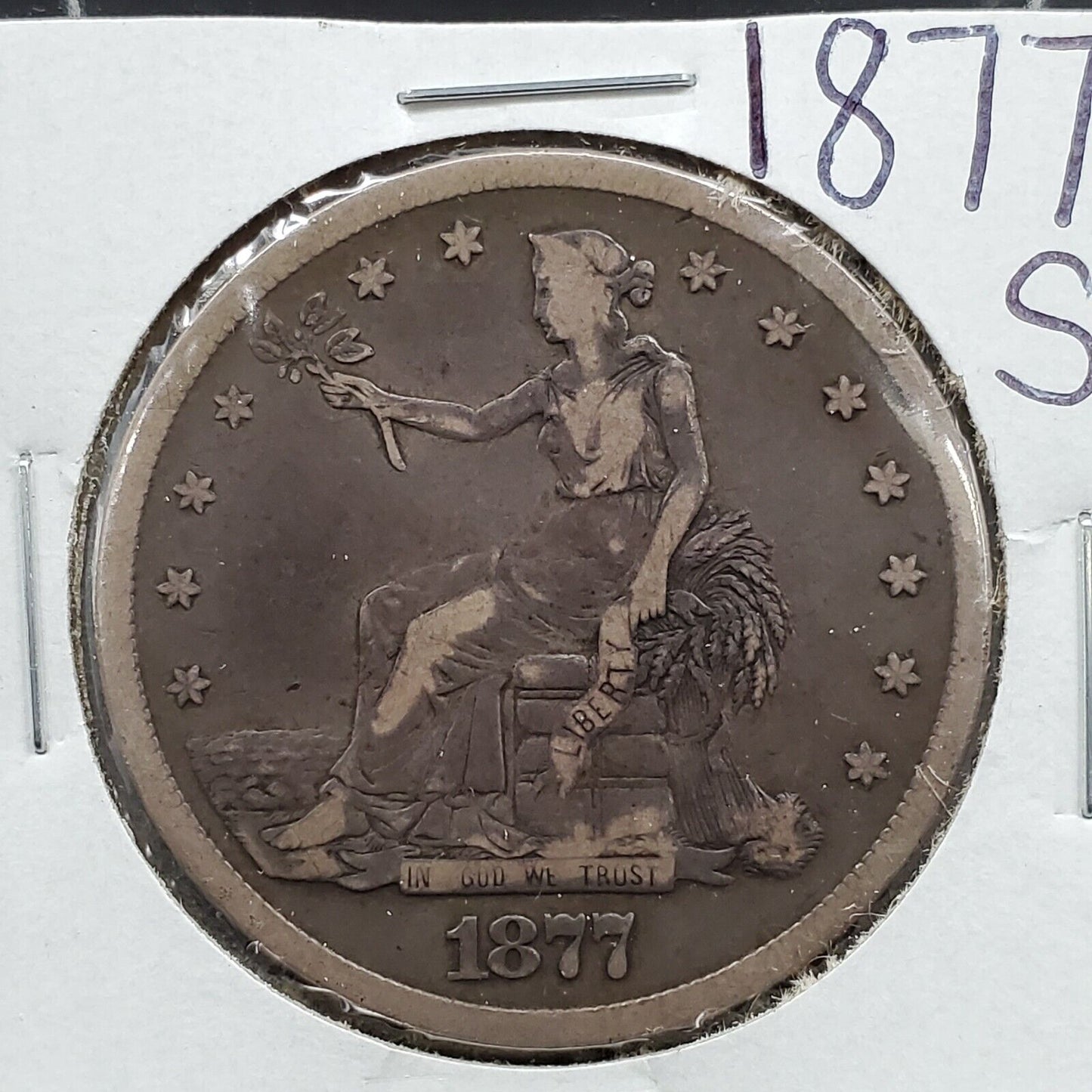 1877 S US Seated Liberty Trade Dollar Choice VG Very Good / Fine