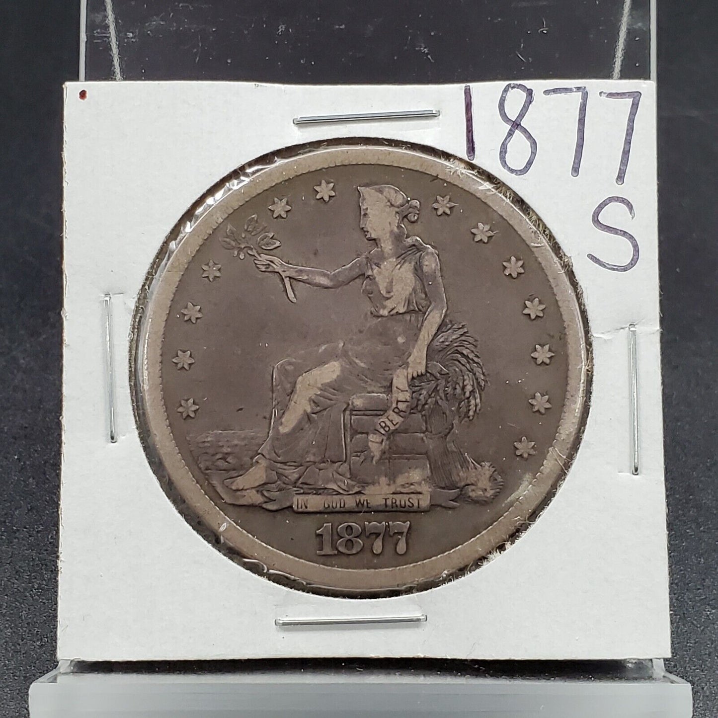 1877 S US Seated Liberty Trade Dollar Choice VG Very Good / Fine