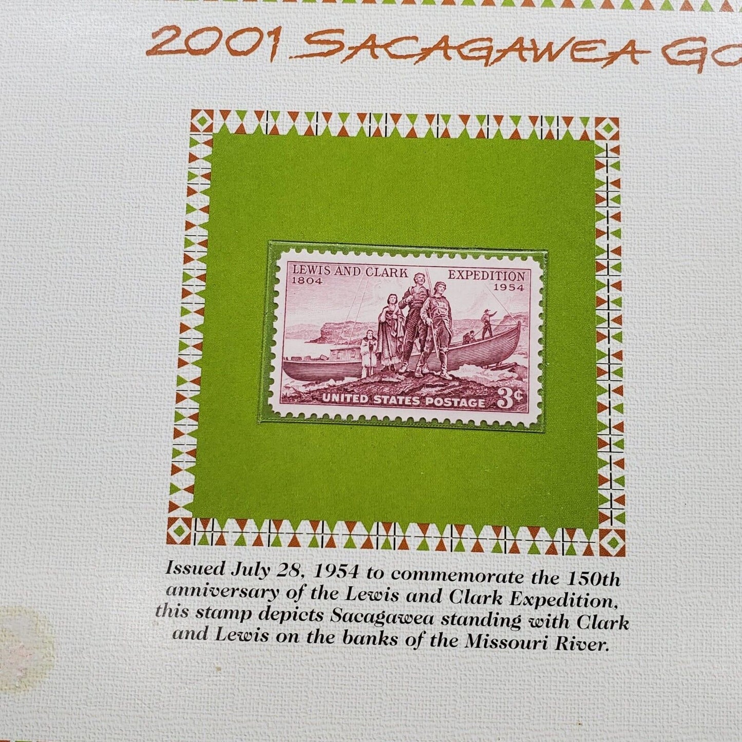 2001 P & D Sacagawea Golden Dollars & 1954 USA 3C Stamp Uncirculated Sheet