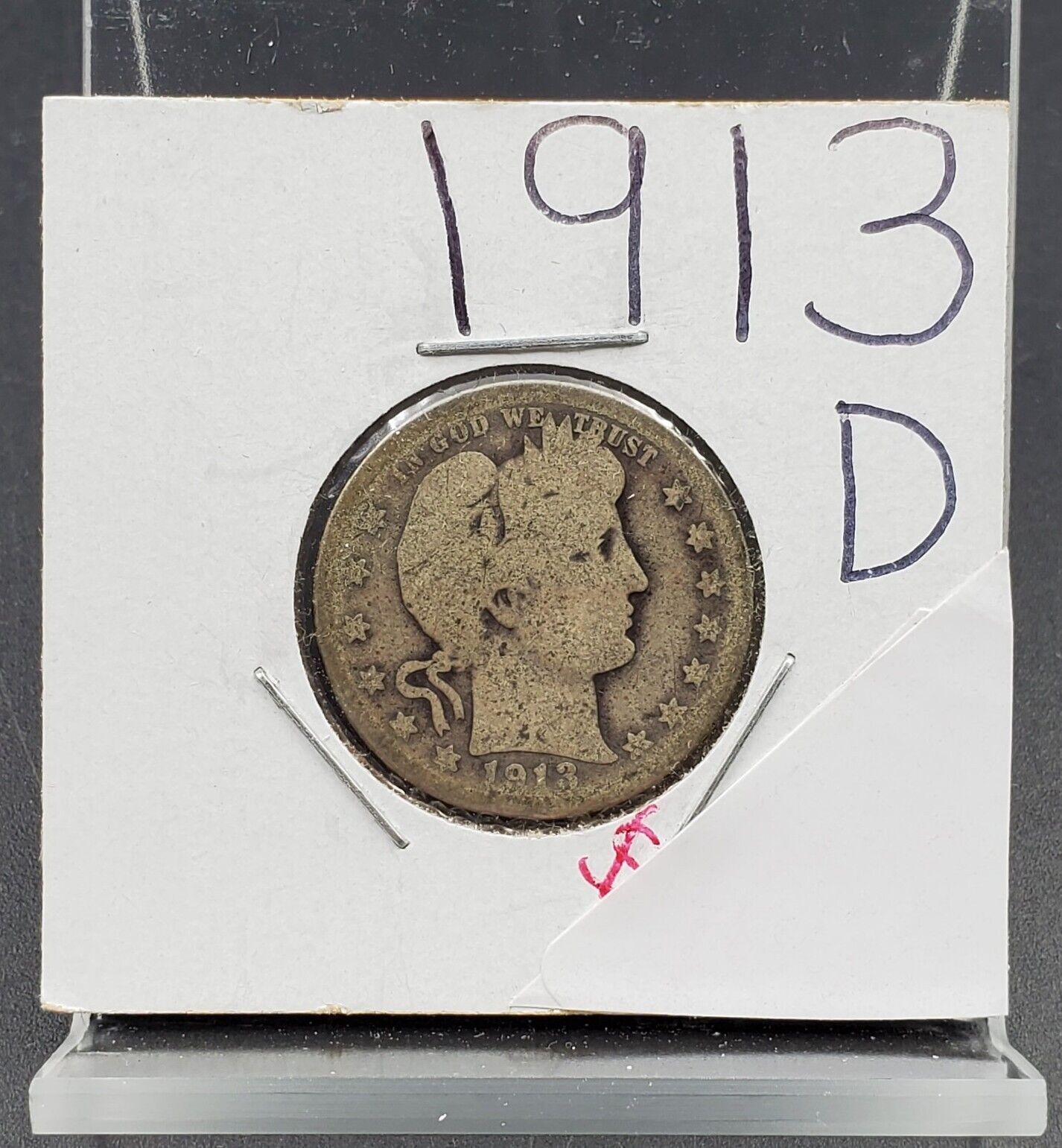 1913 D Barber Silver Quarter Coin AG About Good Circ