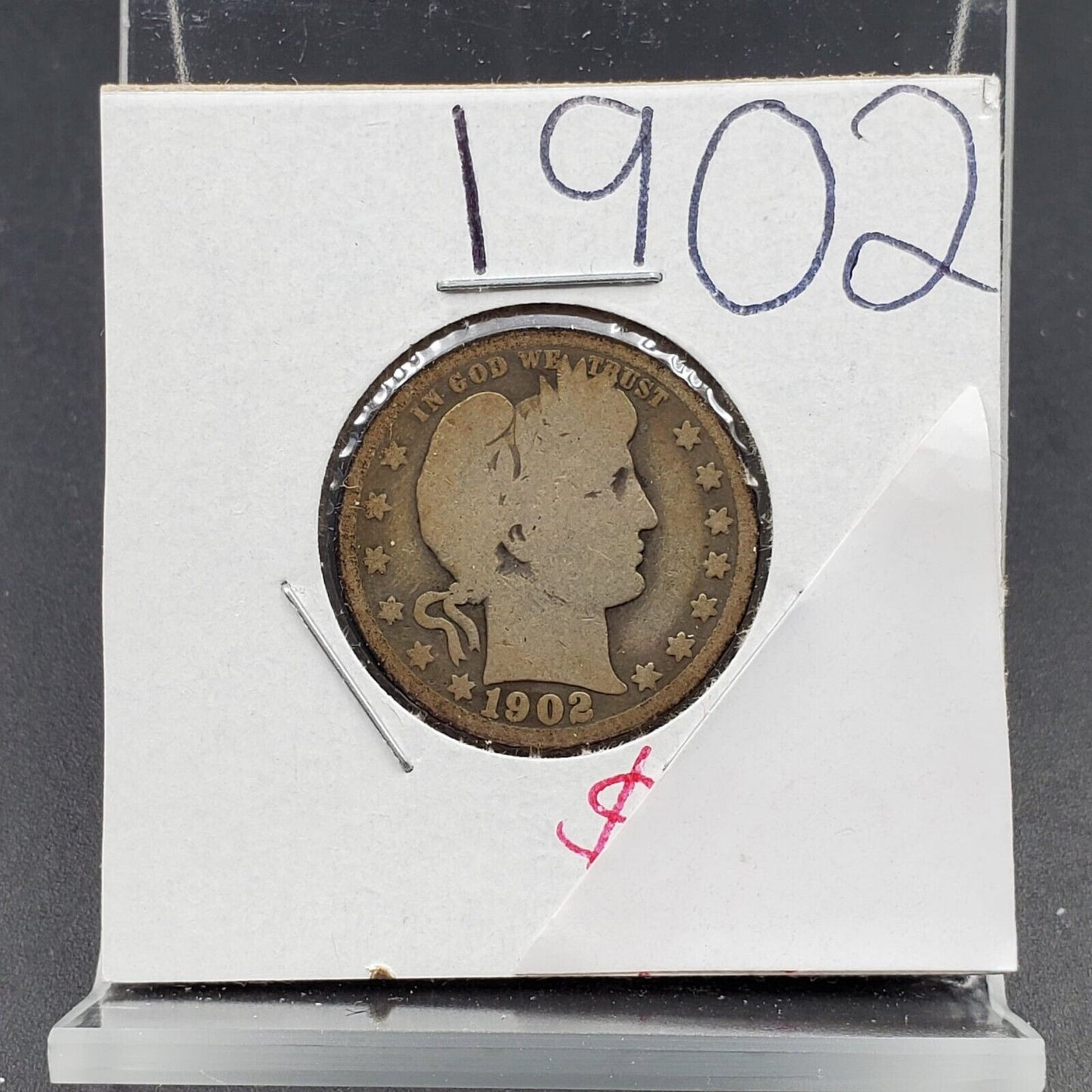 1902 P 25C Barber Silver Quarter Coin AG About Good Full Date Neat Toning