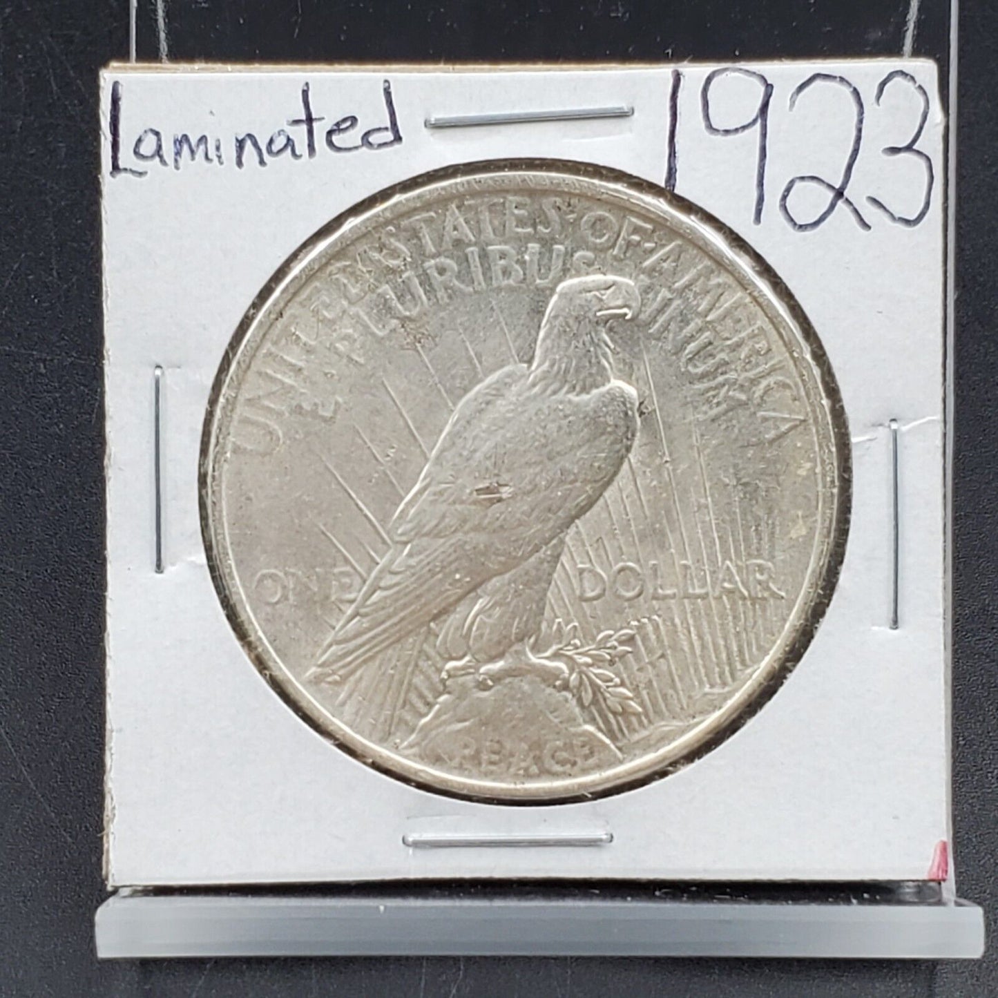1923 P Peace 90% Silver Eagle Dollar Coin Laminated reverse Error coin