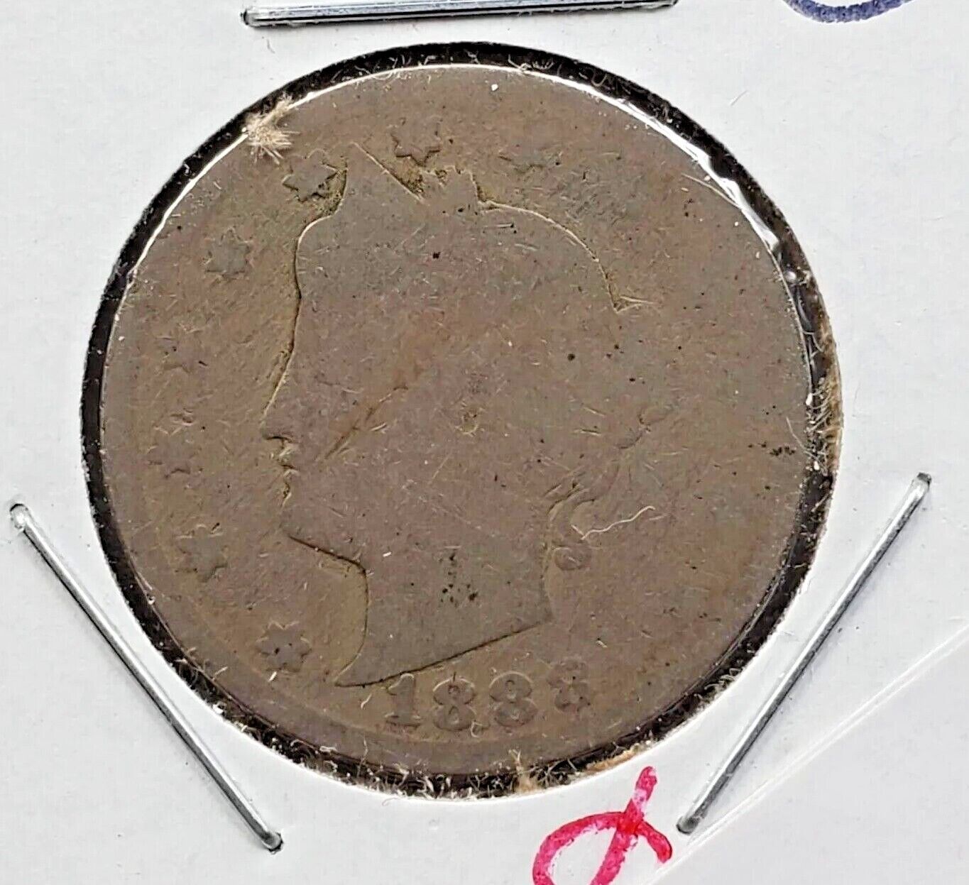 1888 P Liberty Head V Nickel Very Circulated Condition