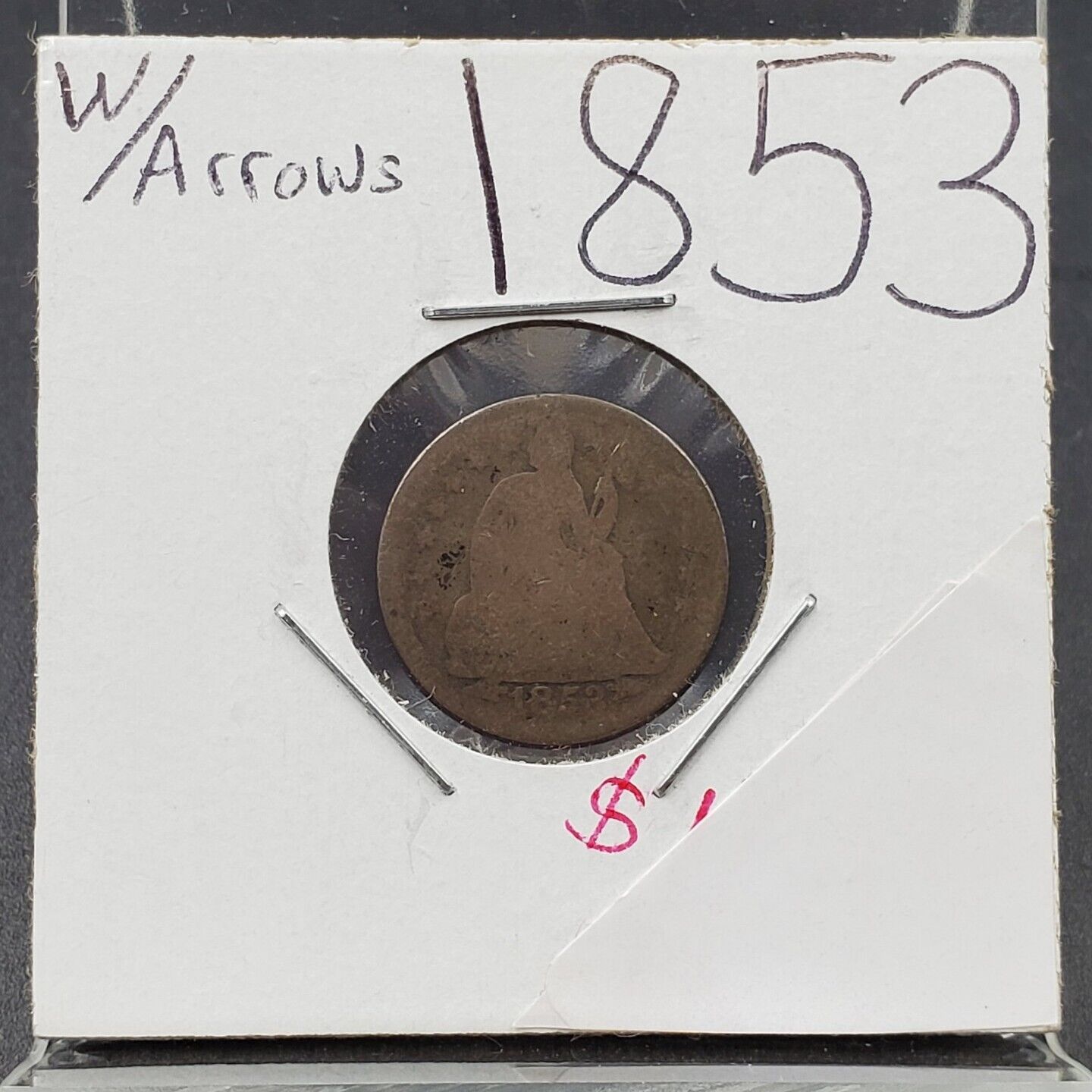 1853 Liberty Seated 10c Dime Silver Coin With Arrows Variety AG About Good