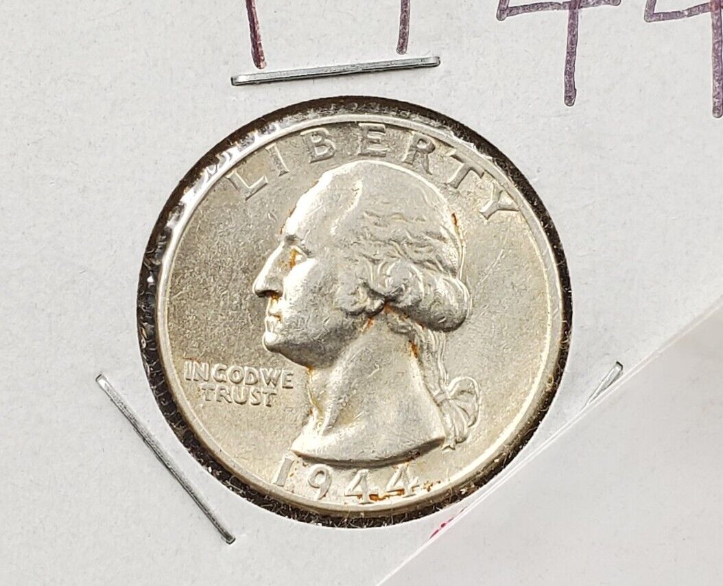 1944 P Washington Silver Quarter Coin CIRC AU ABOUT UNC WW2 ERA