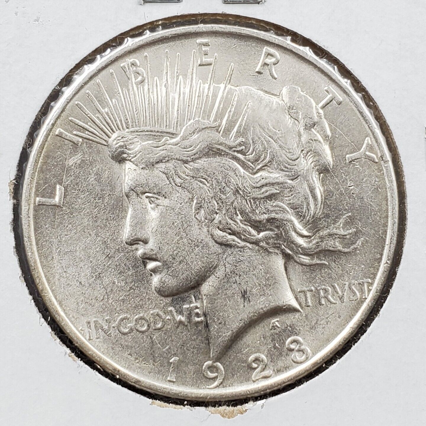 1923 D Peace $1 Dollar Coin Die Crack REV top of E of Peace VAM-1AU R-6 VAM AU