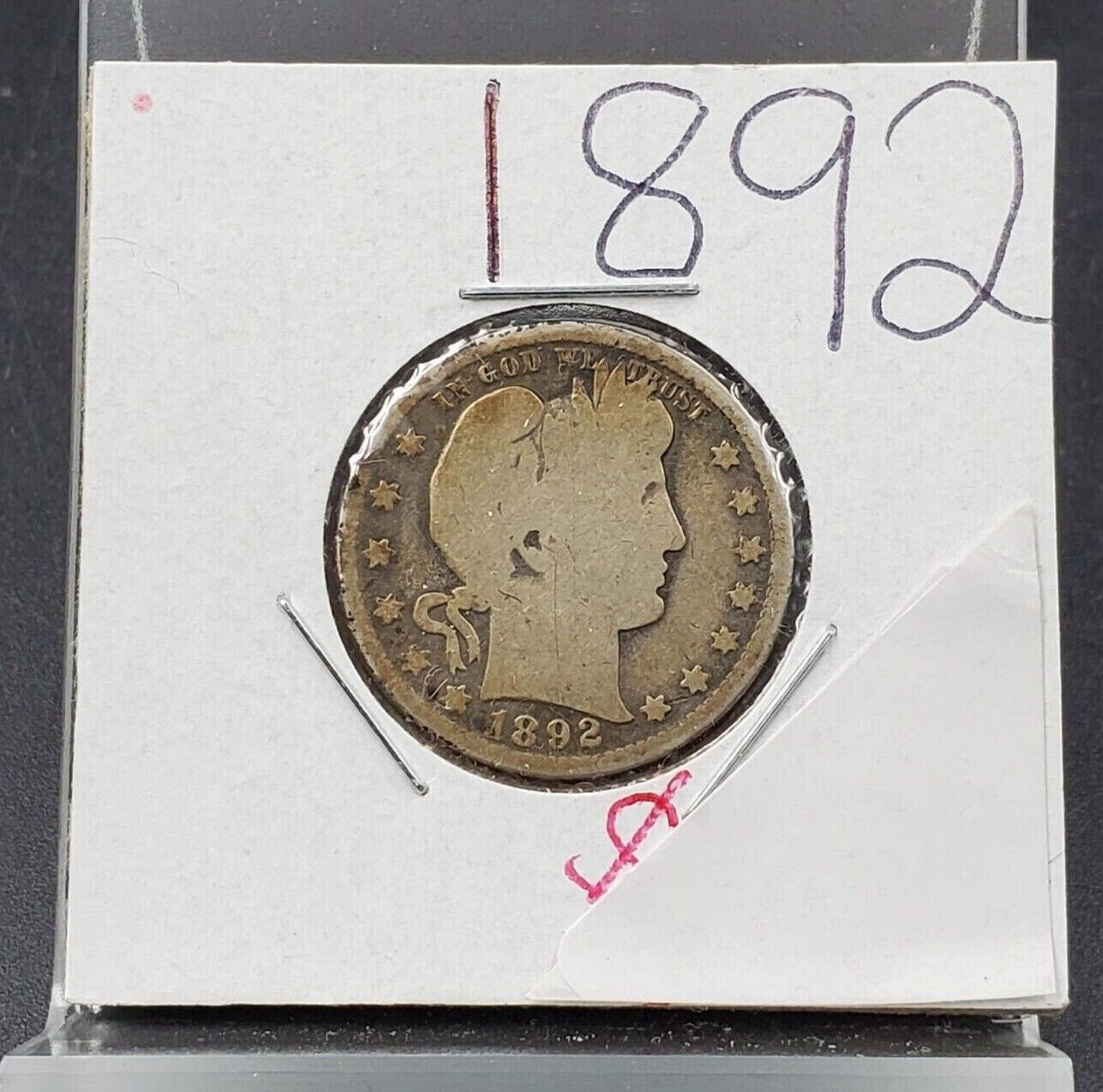 1892 P Barber Silver Eagle Quarter Full Date First Year Issue Choice Good Toner