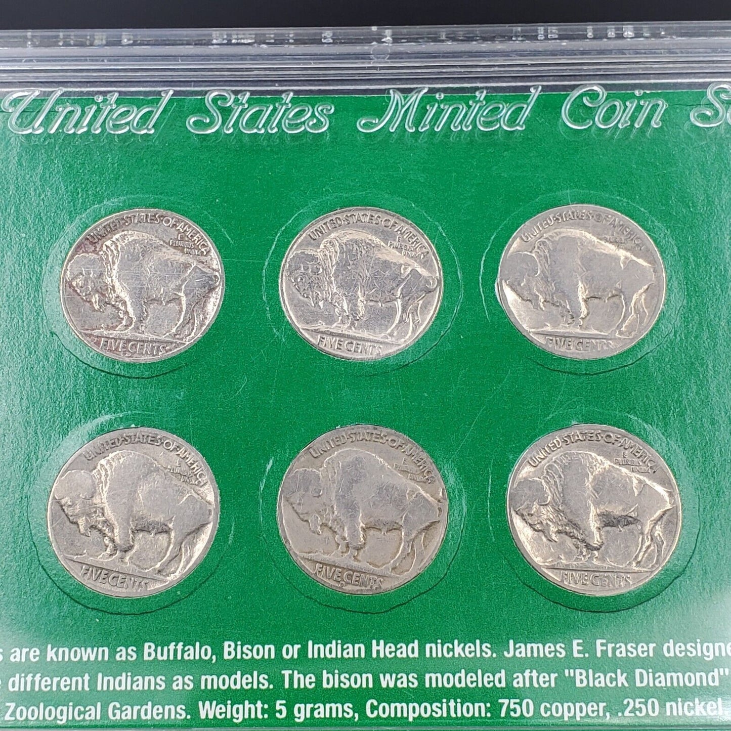 THE AMERICAN FRONTIER NICKEL SET 6 BUFFALO NICKELS Choice Circ Coins