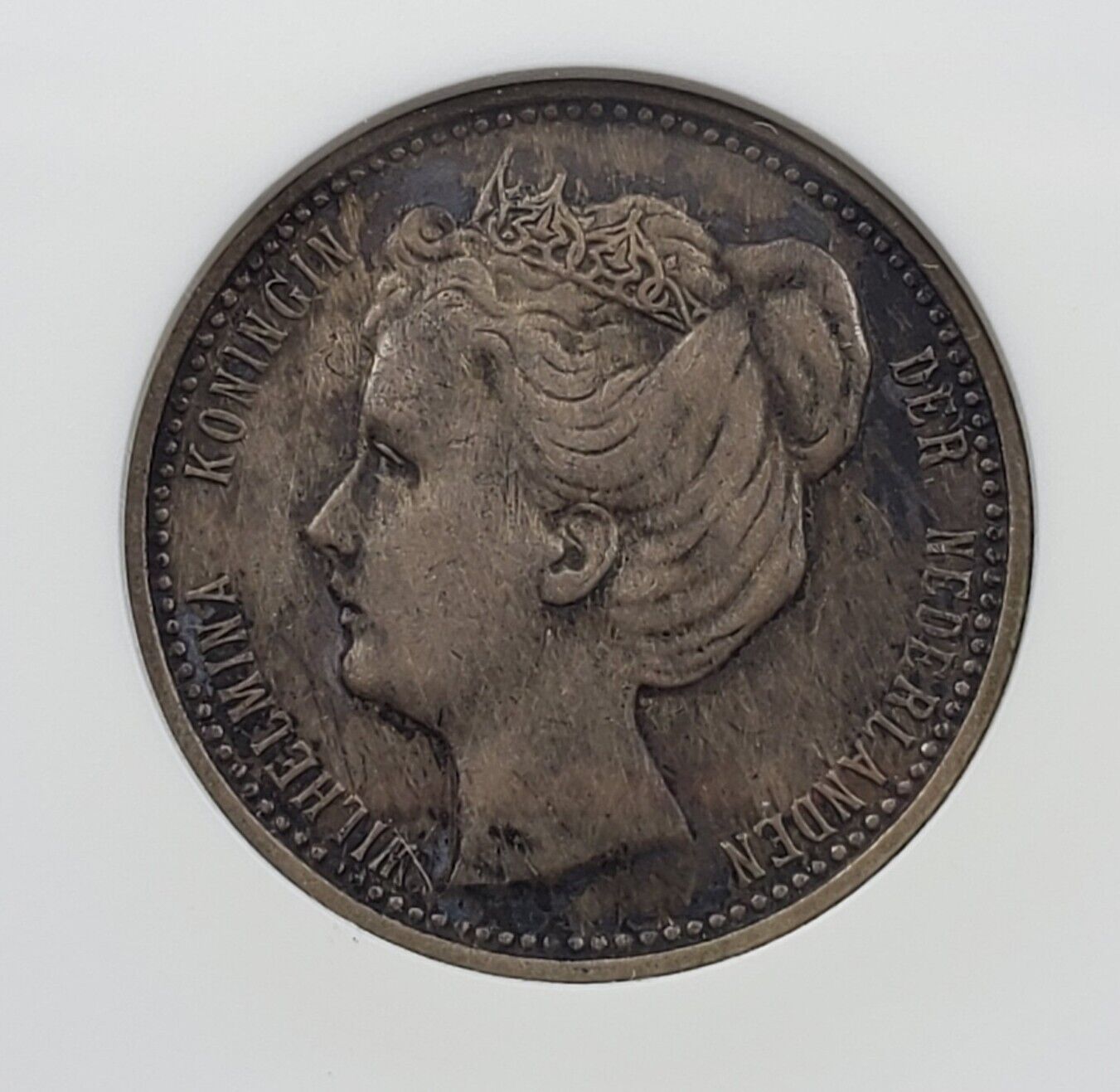 1904 Netherlands 25 Cent Silver Quarter coin ANACS Certified AU Details NET XF
