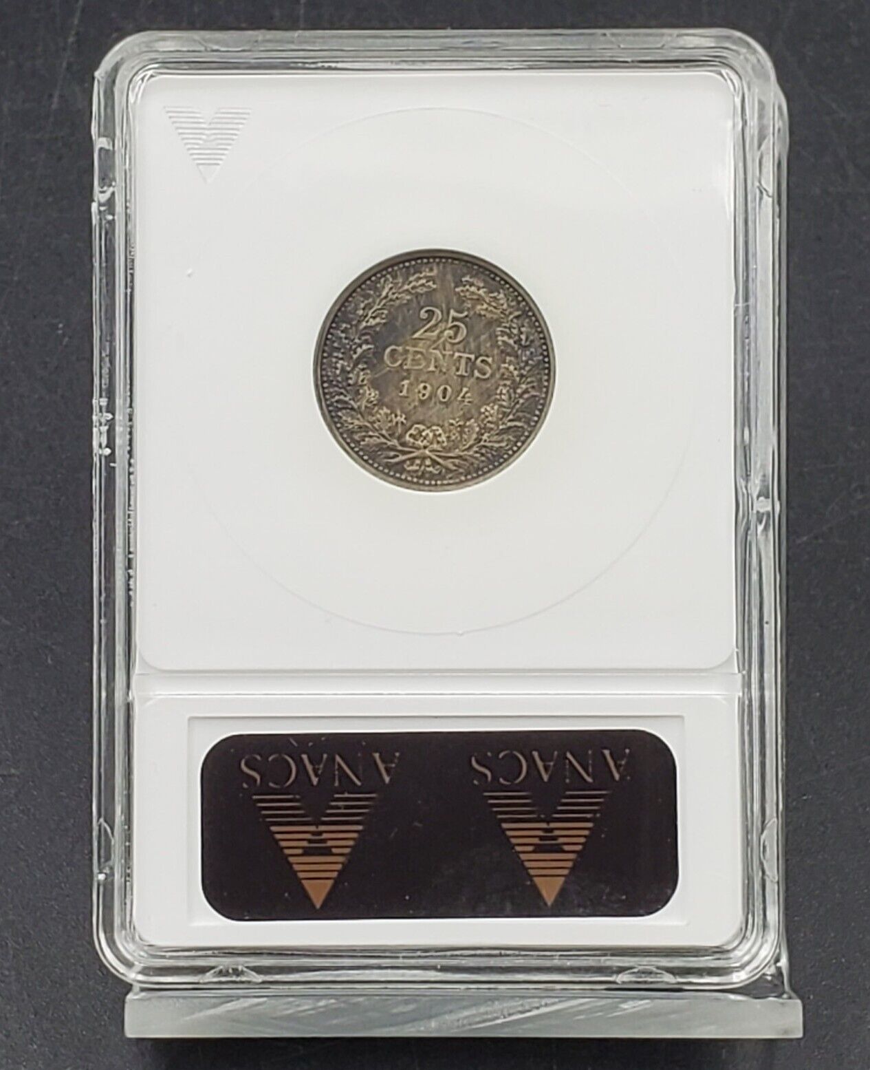 1904 Netherlands 25 Cent Silver Quarter coin ANACS Certified AU Details NET XF