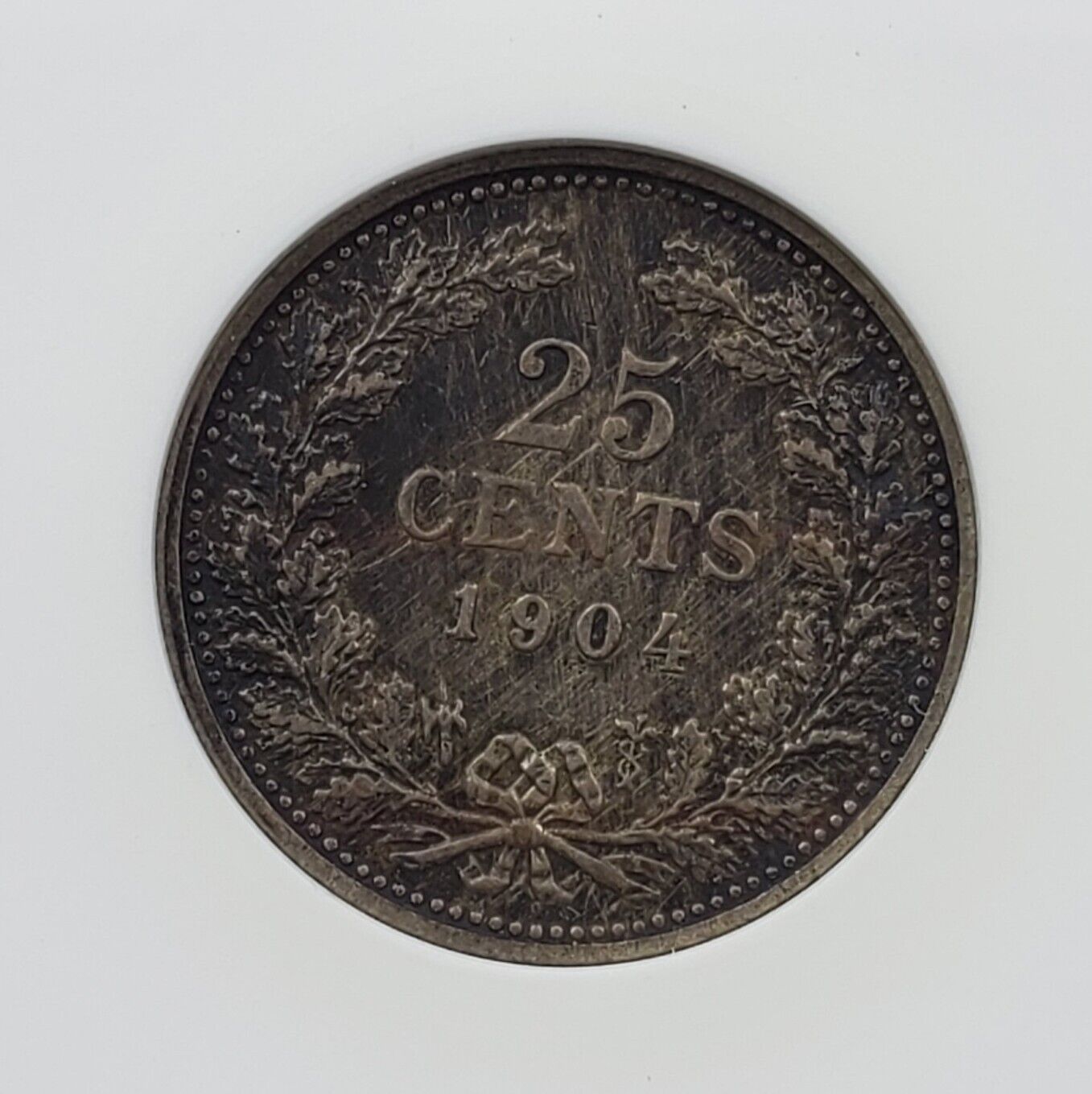 1904 Netherlands 25 Cent Silver Quarter coin ANACS Certified AU Details NET XF