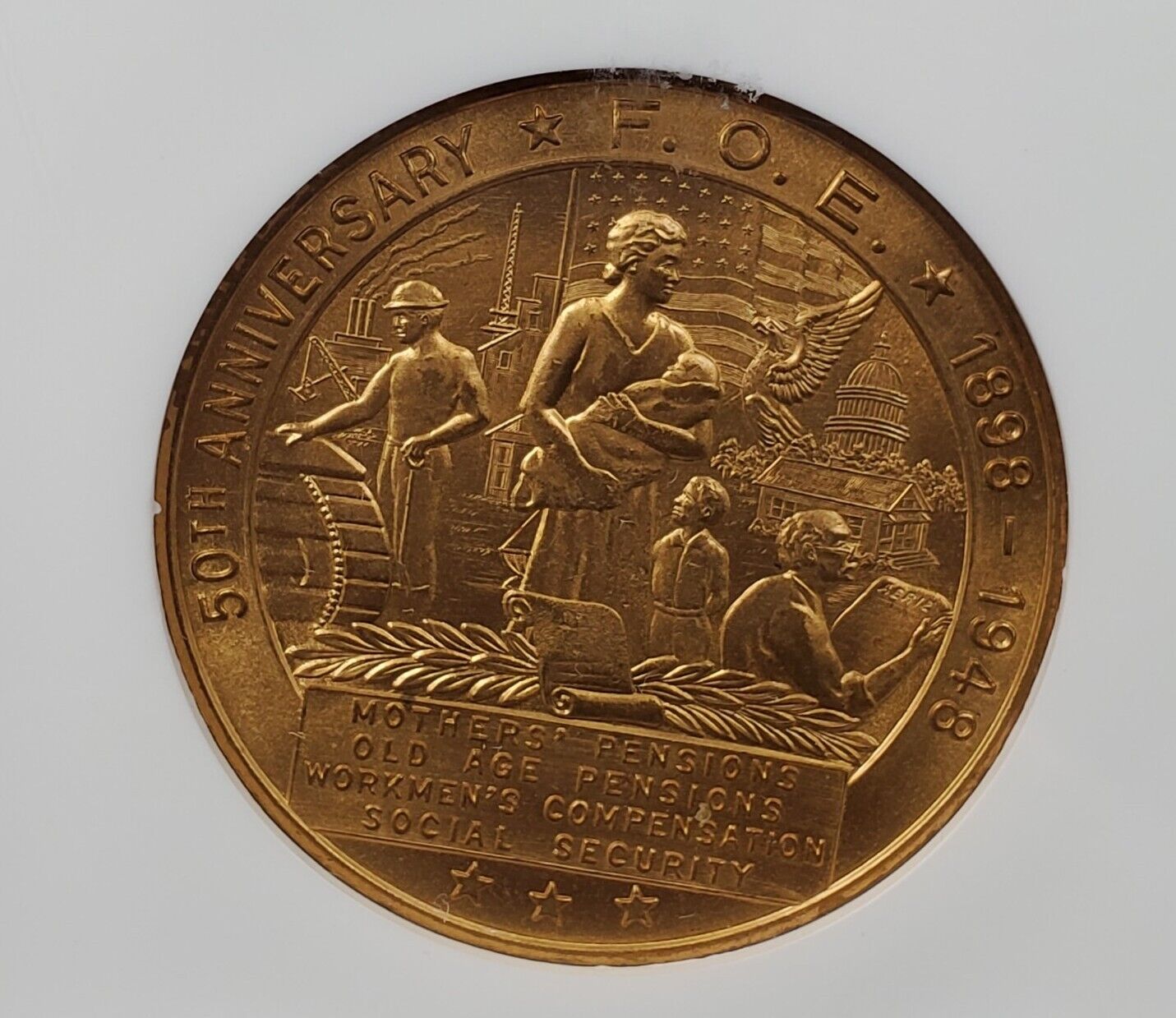 1948 Brass SC$1 F.O.E. 50th Anniversary NGC Medal MS66 GEM BU UNC CERTIFIED