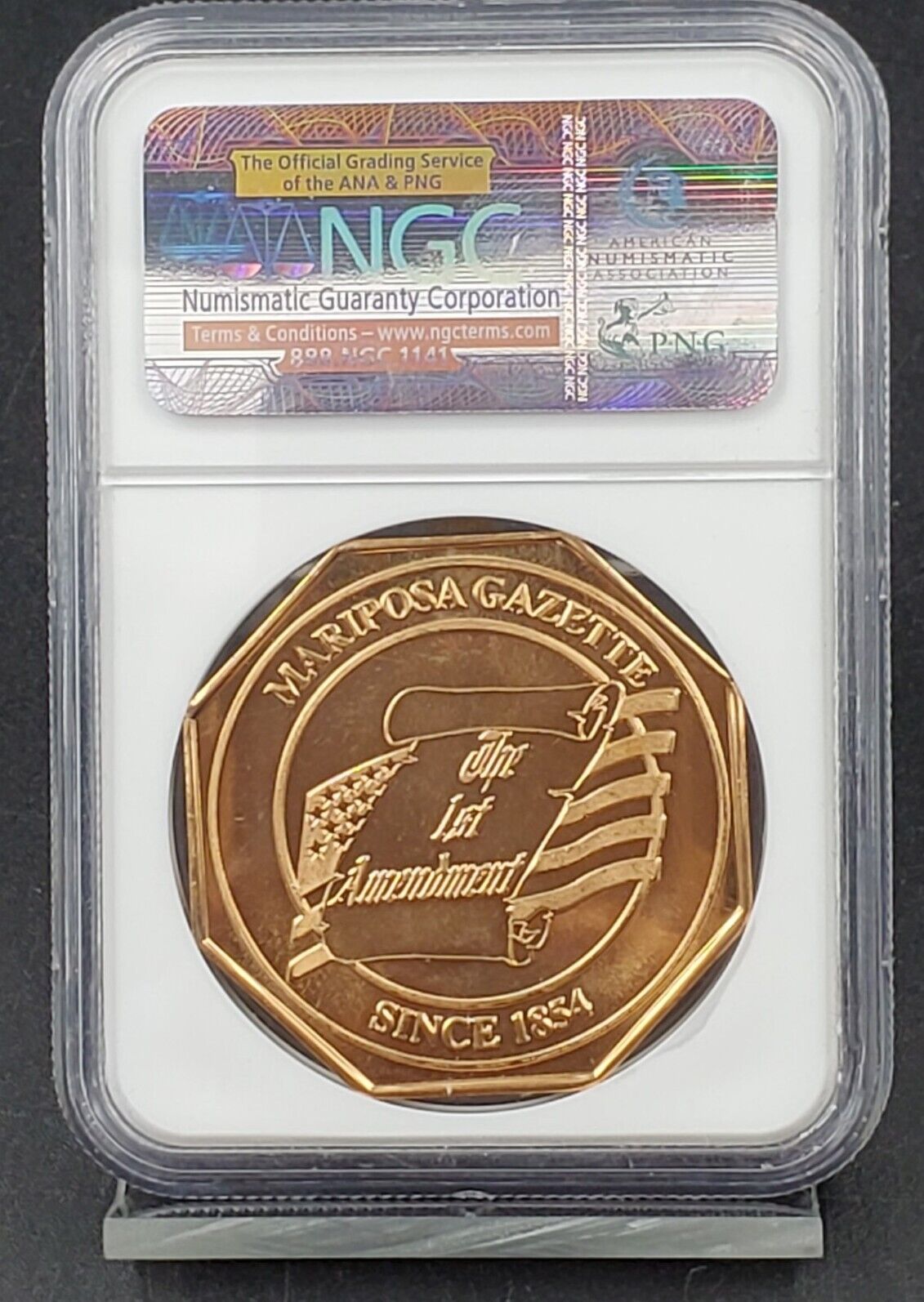 (C 1979 ) 40MM. AE MARIPOSA- 1ST AMMENDMENT NGC Medal MS67 RD J-MC5