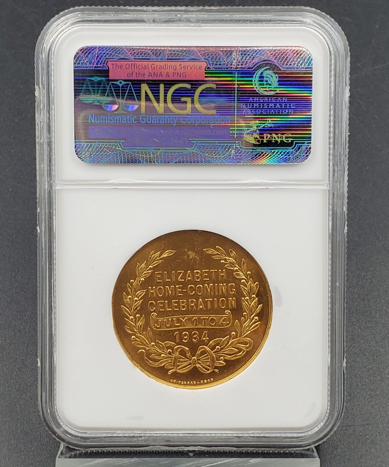 1934 PA Brass ELIZABETH CENTENIAL 32mm NGC Medal MS65 Parade & Steamboat Commem