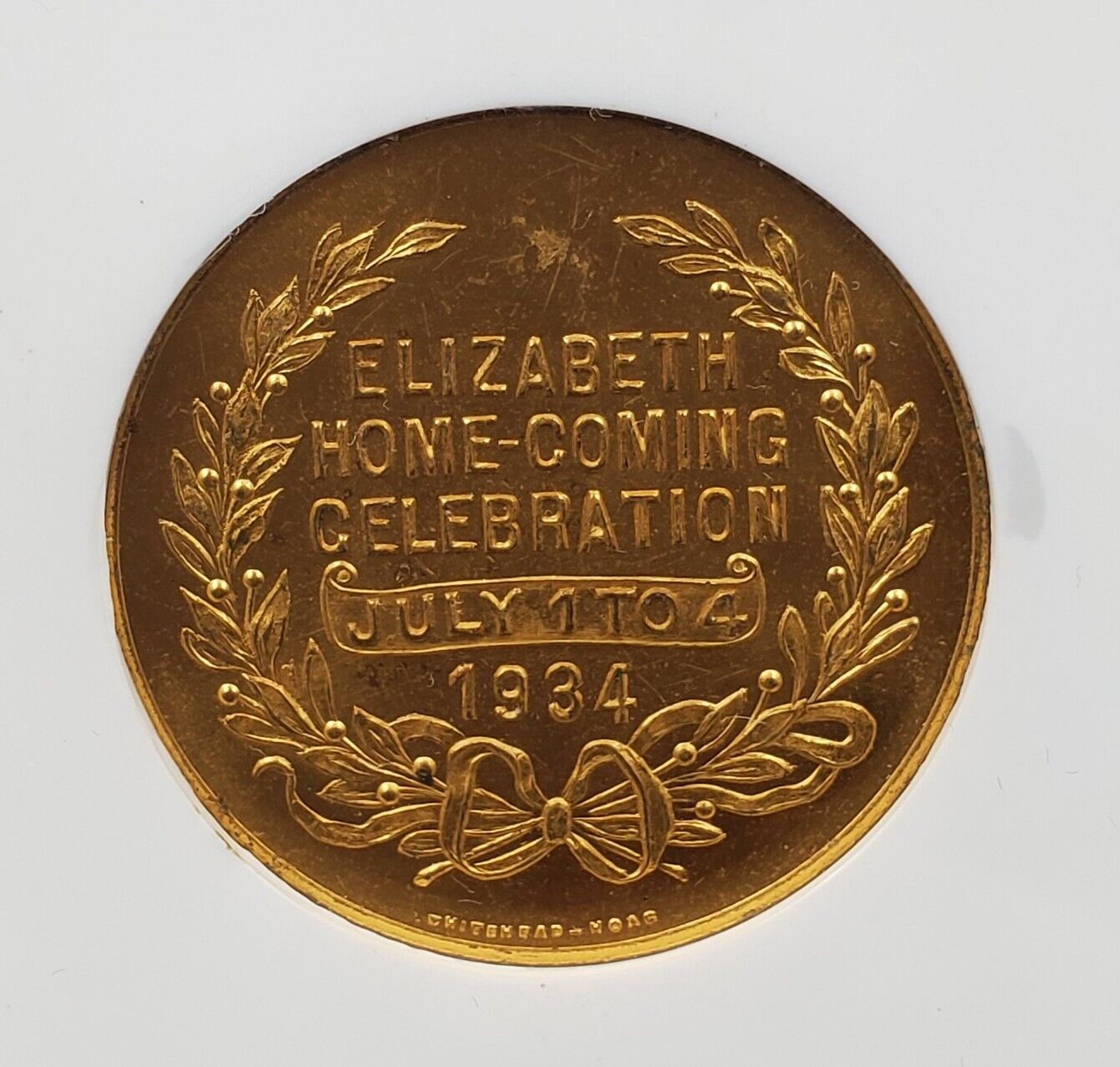 1934 PA Brass ELIZABETH CENTENIAL 32mm NGC Medal MS65 Parade & Steamboat Commem