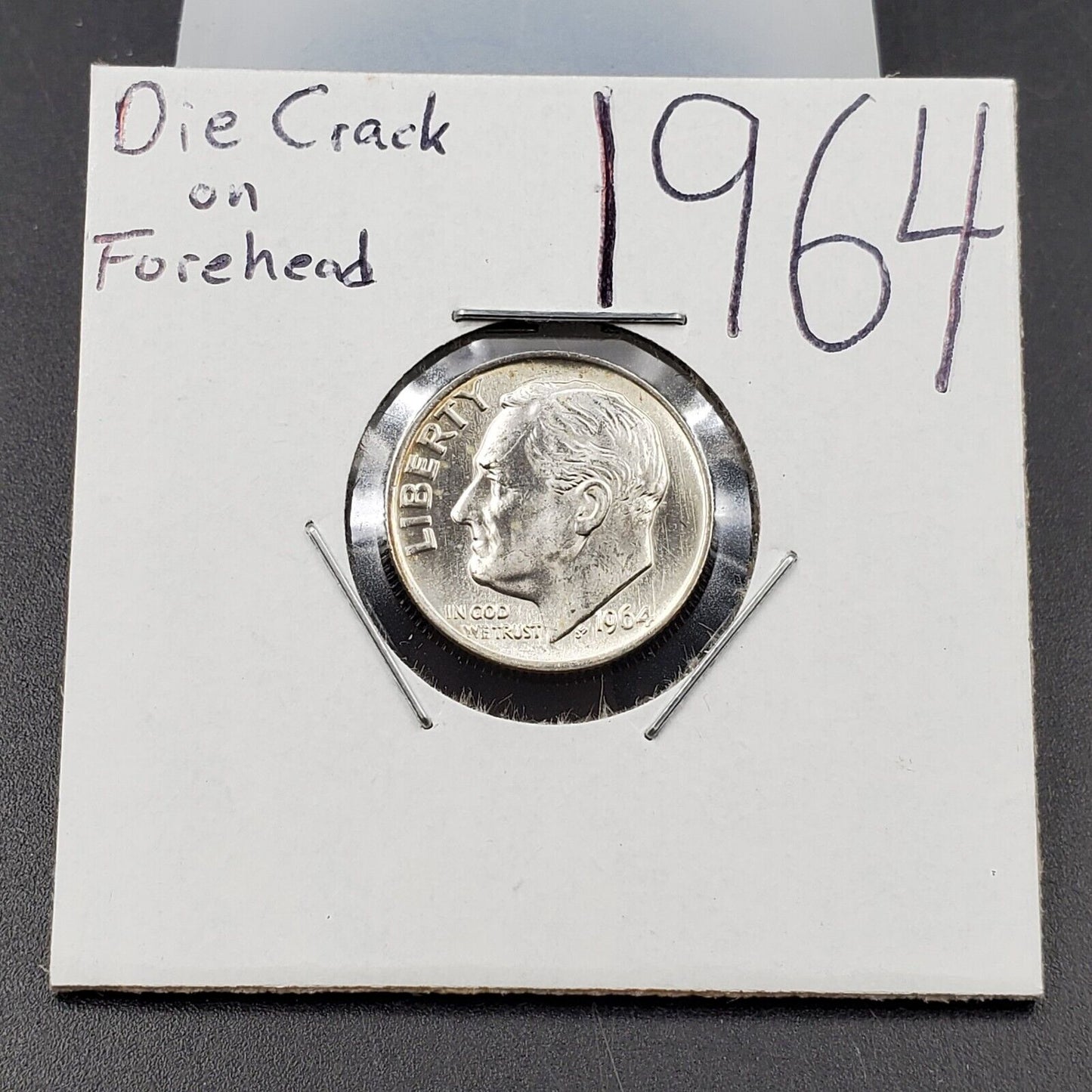 1964 P Roosevelt Silver Dime Die Crack on Forehead Variety CH BU UNC