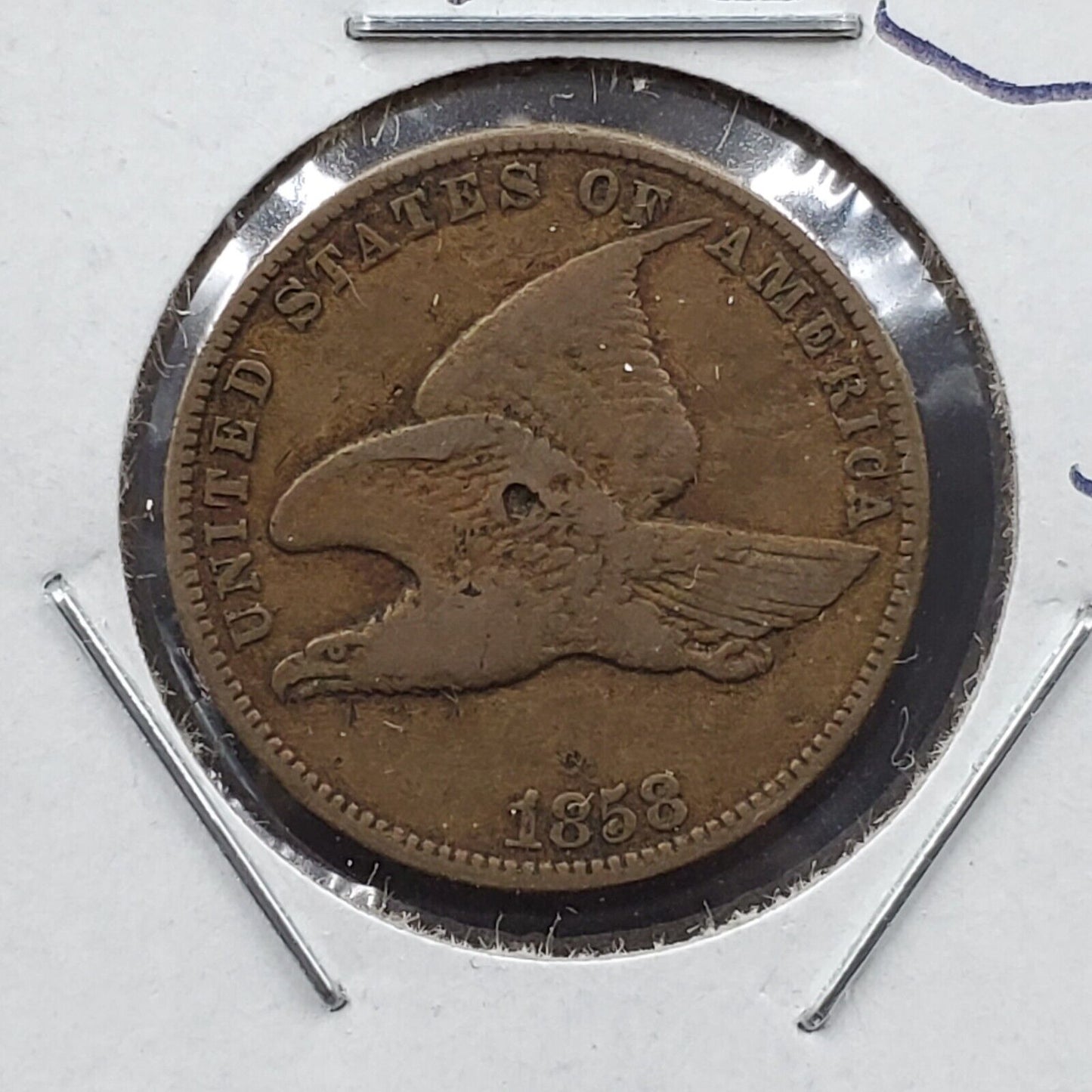 1858 SL Flying Eagle Cent Penny Coin Choice Fine Struck Through Grease Reverse