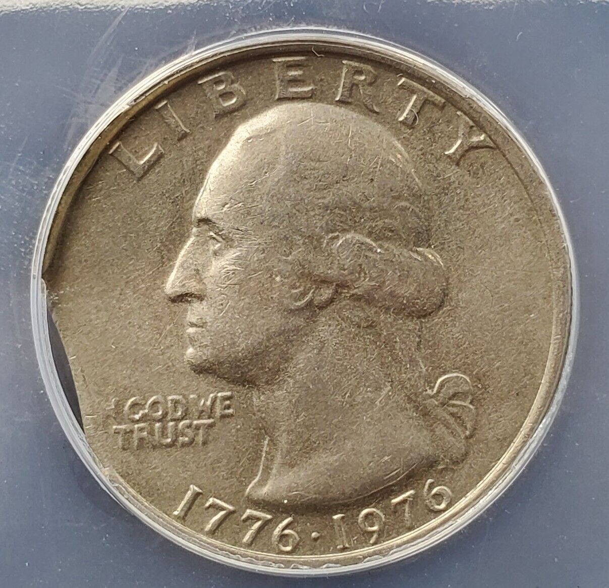 1976 P 25c Washington Quarter Coin ANACS AU50 "CURVED CLIP" Weight 5.66 Grams