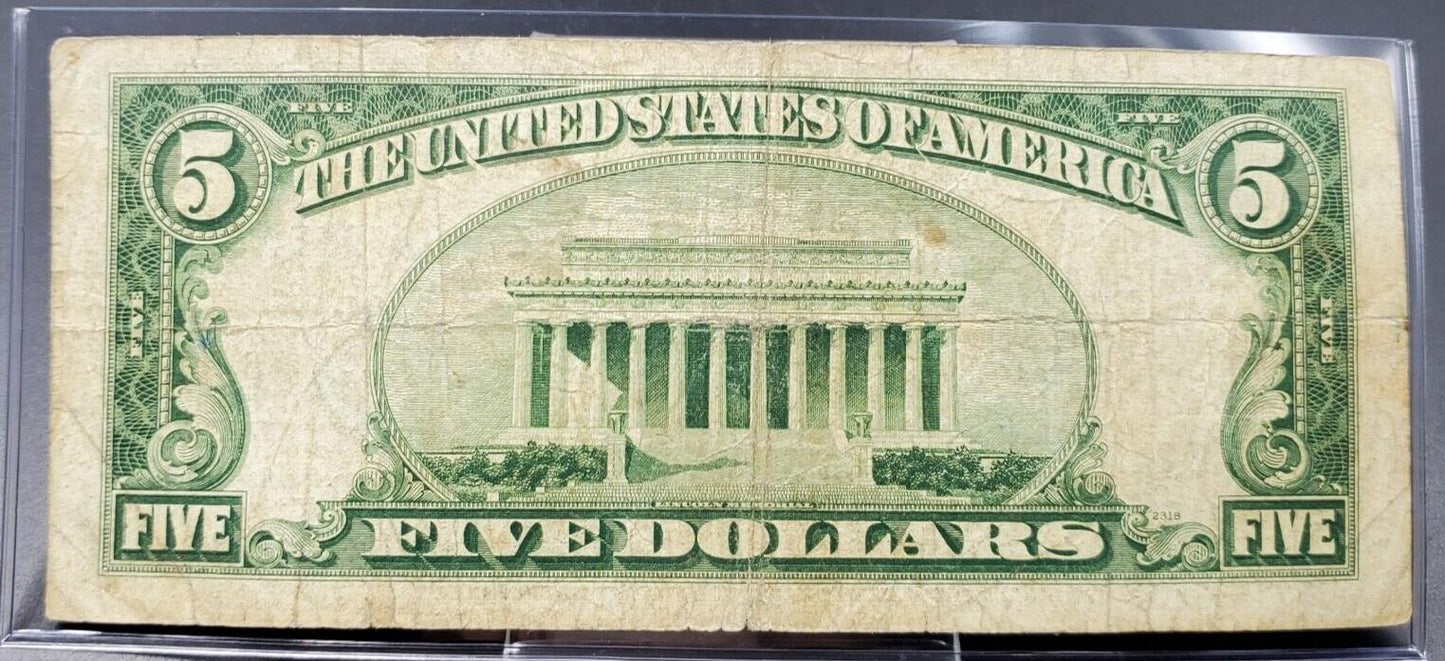1953 A $5 Silver Certificate Blue Seal US Currency Bill Circ Very Good VG