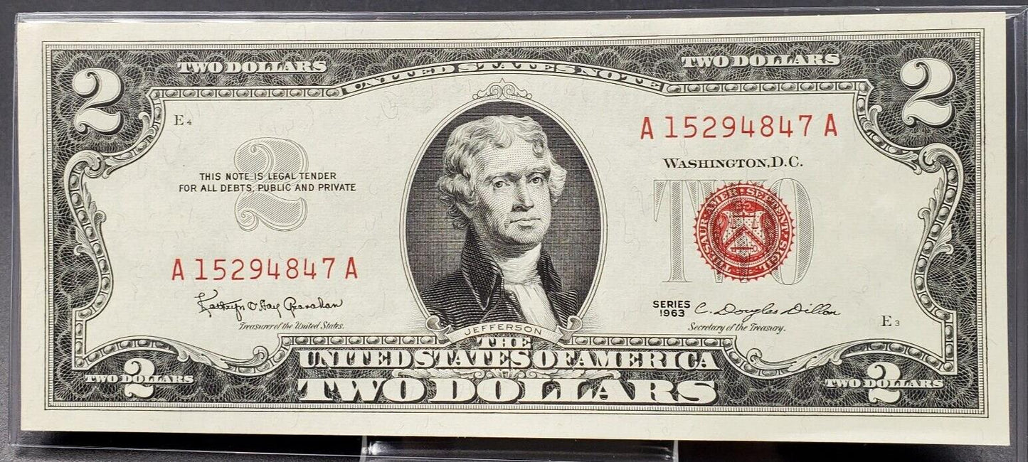 1963 $2 Red Seal Legal Tender CH Unc Note MATCHING # 3 E BLOCK PLATE NUMBERS