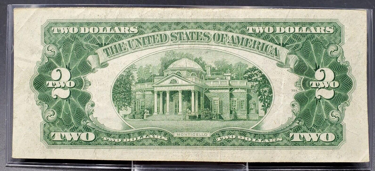 1928 $2 G Legal Tender Note Bill Red Seal Currency Mule Note VF Detail