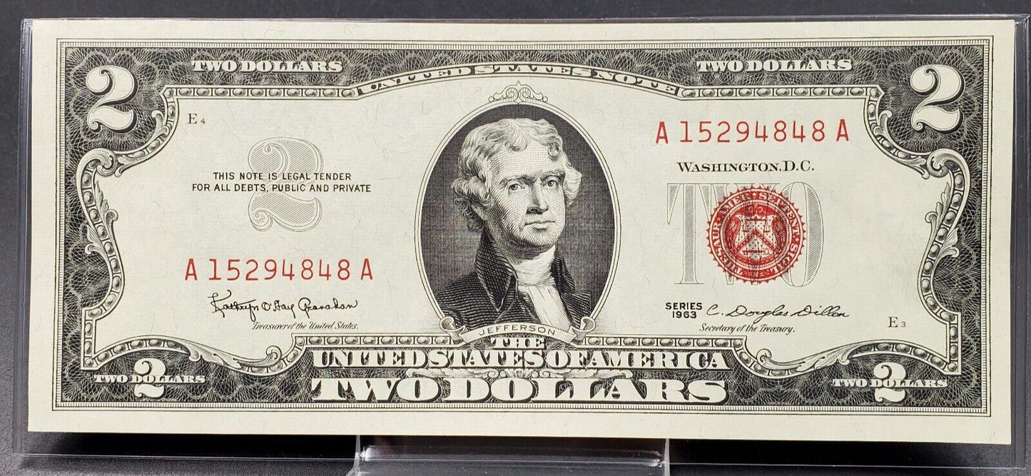 1963 $2 Red Seal Legal Tender Uncirculated Note MATCHING # 3 BLOCK PLATE NUMBERS