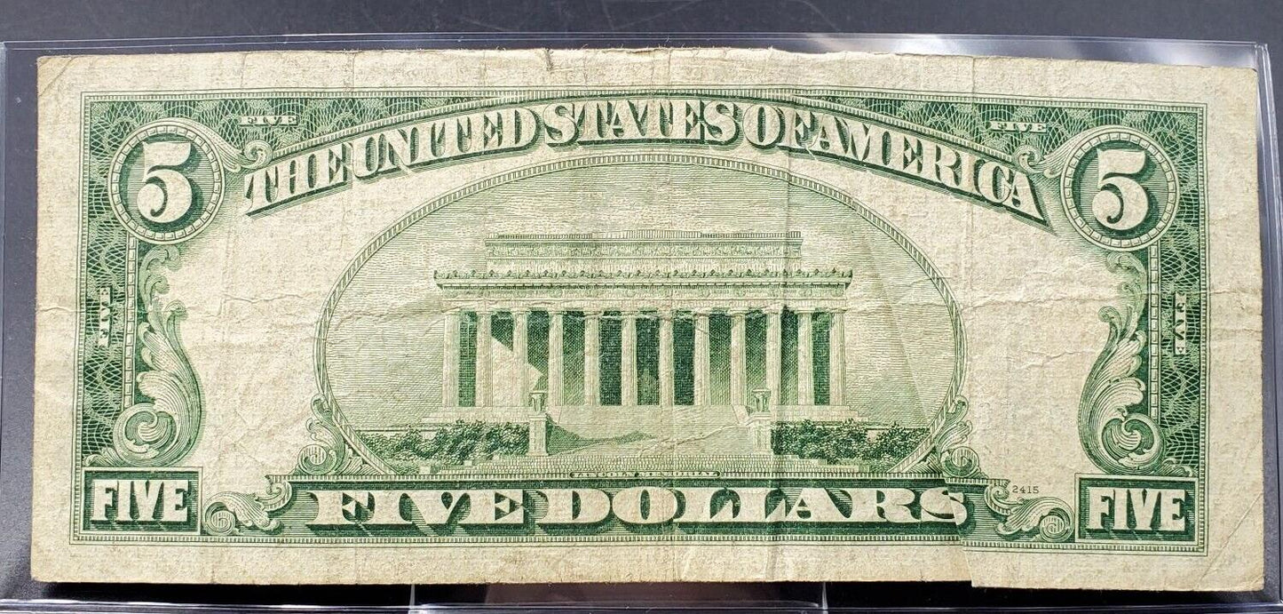 1953 A $5 Silver Certificate Blue Seal US Currency Bill Circ CH VG / FINE