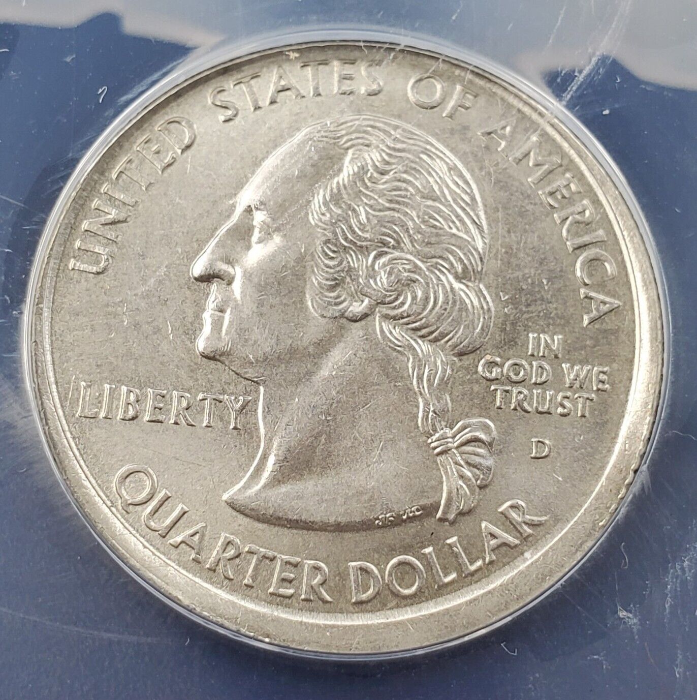 2000 D 25c NEW HAMPSHIRE Quarter ANACS AU55 TILTED PARTIAL COLLAR Error