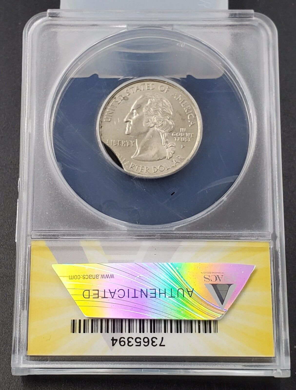 2001 P 25c RHODE ISLAND Quarter ANACS AU55 CURVED CLIP Weight 5.43 Grams Error