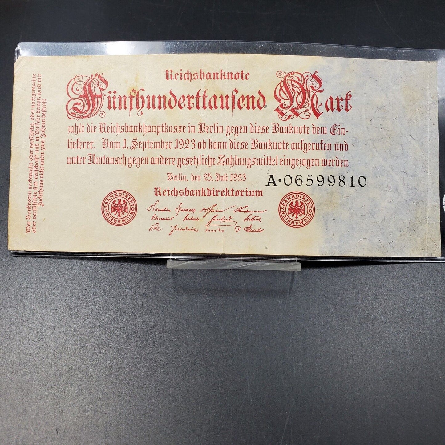 1923 Germany 500000 Mark Reichsbank Note German Inflation Paper Money CH VF
