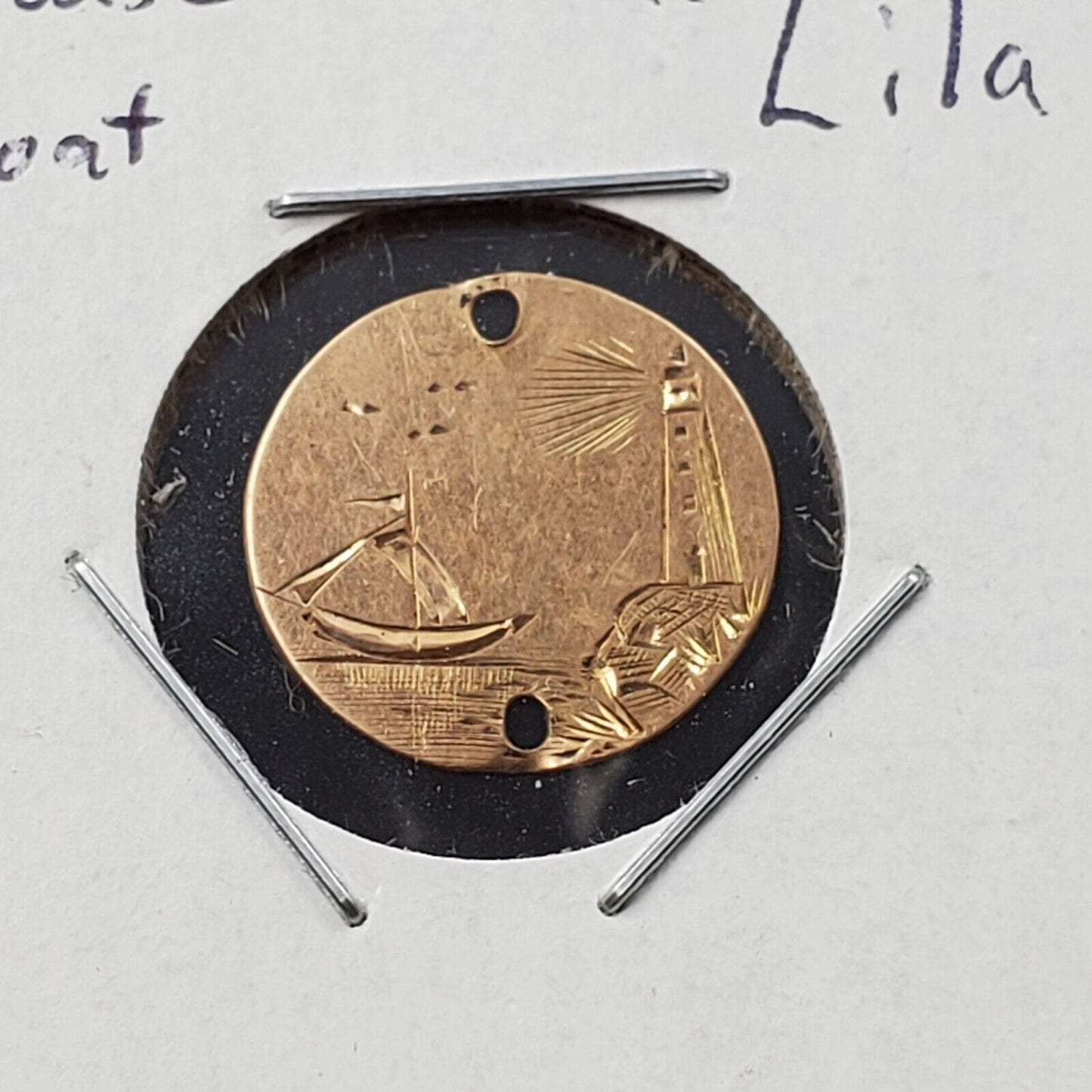 Monogram Love token on US $1 Gold Coin Pendant Holed Lighthouse design