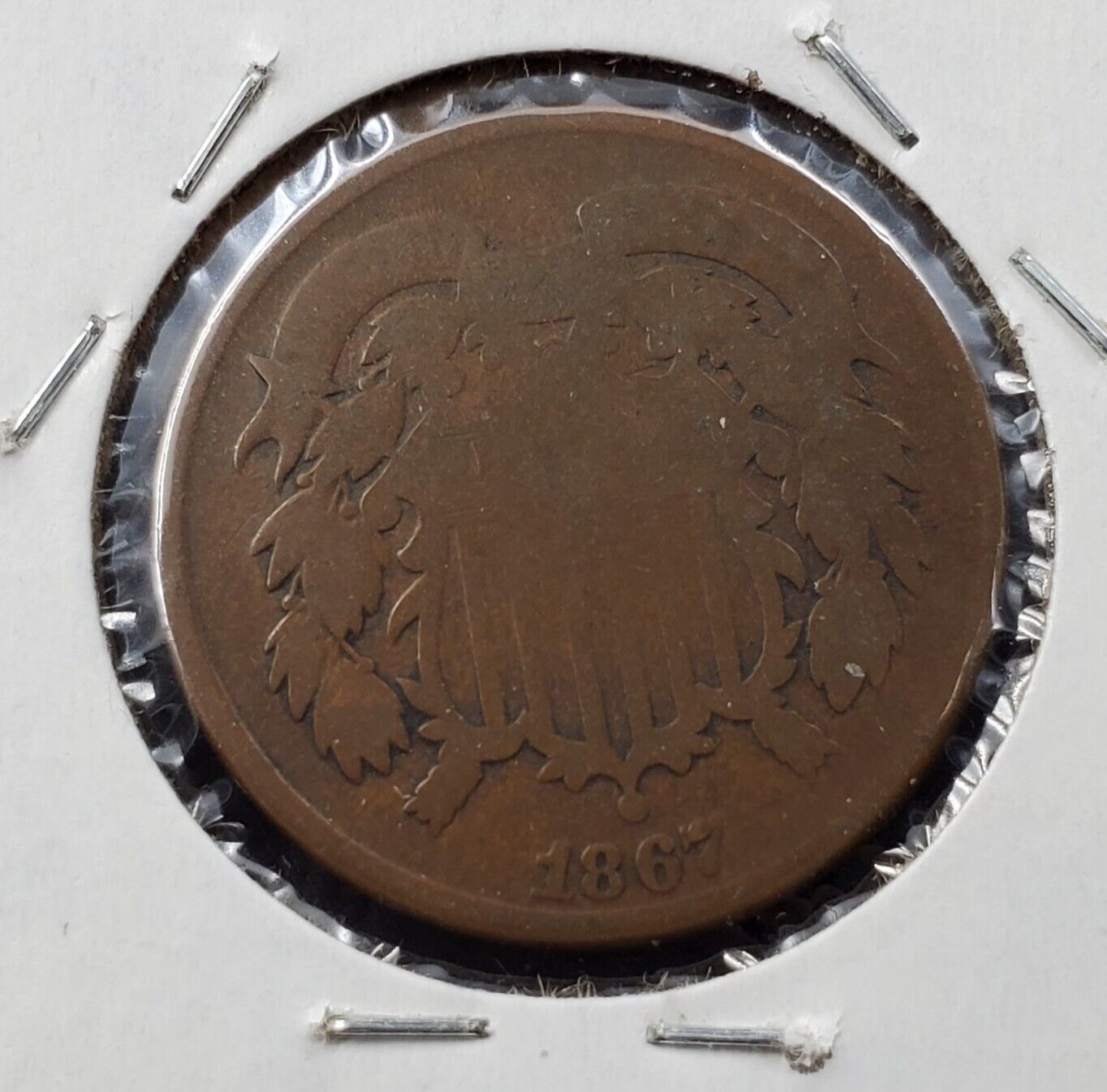 1867 LM 2C Two Cent Copper Coin Choice AG About Good Full Date