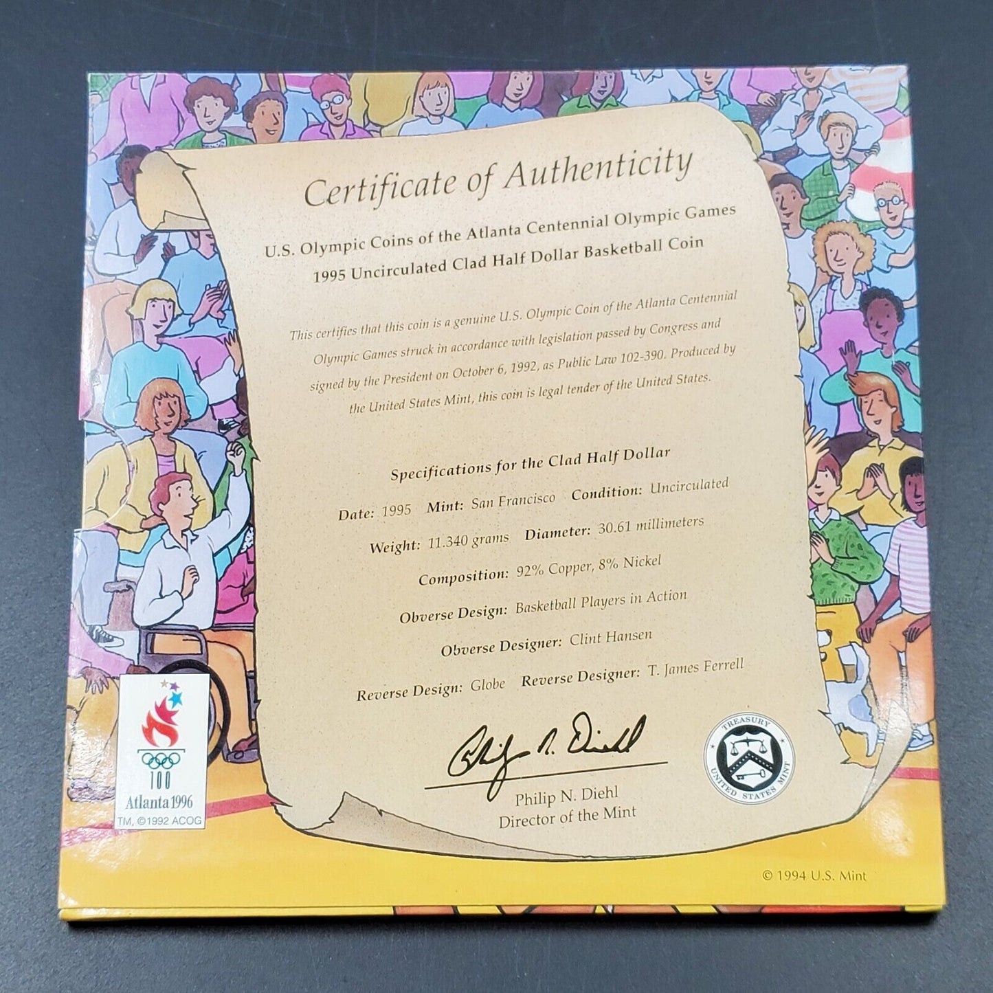 1995 Basketball Atlanta Olympic Half Dollar US Mint Young Collector Coin OGP